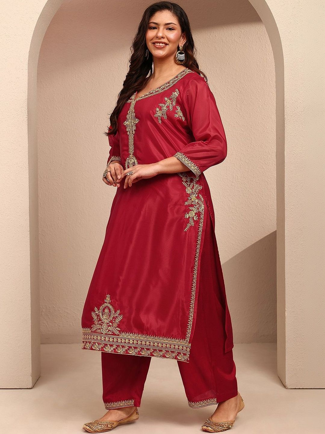 Dhiyona Women's Ethnic Motifs Embroidered Regular Thread Work Kurta with Trousers & With Dupatta