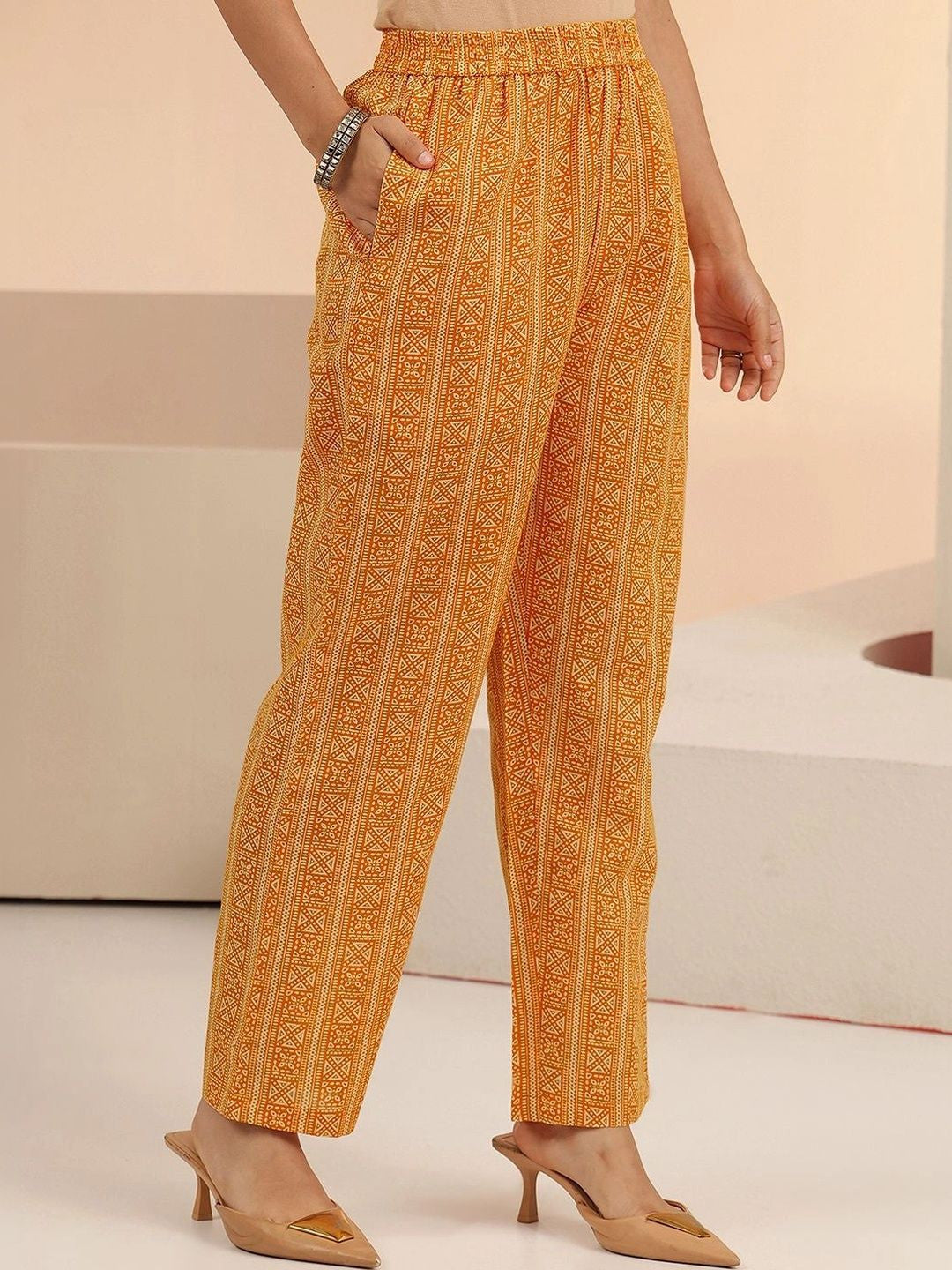 Off White Floral Printed Cotton Straight Suit Set