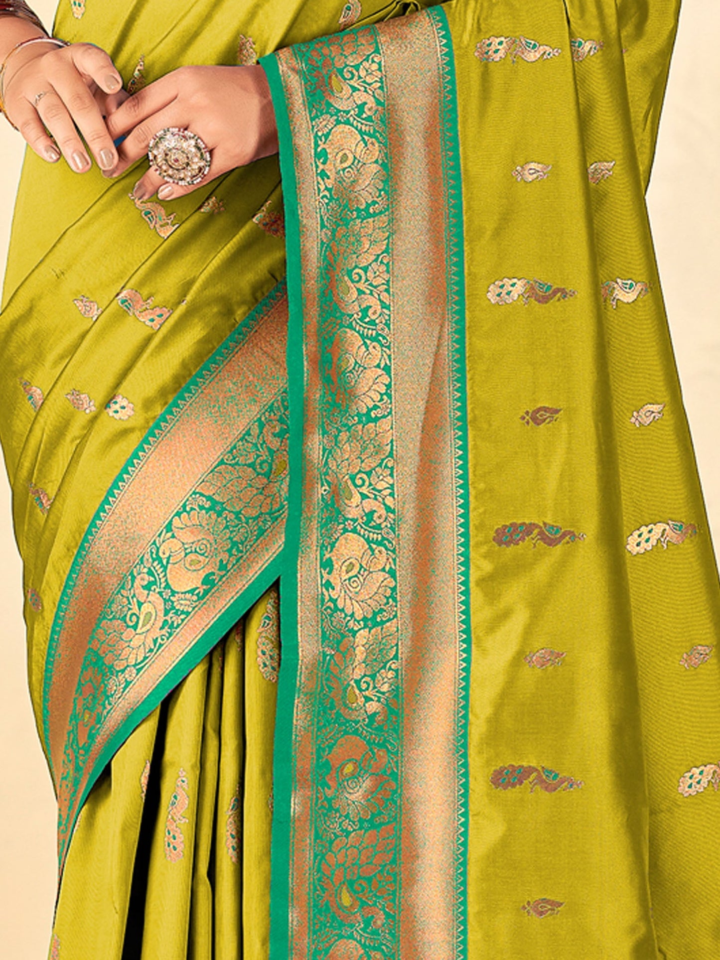 Women's Silk Blend Teal green Woven Design Designer Saree With Blouse Piece