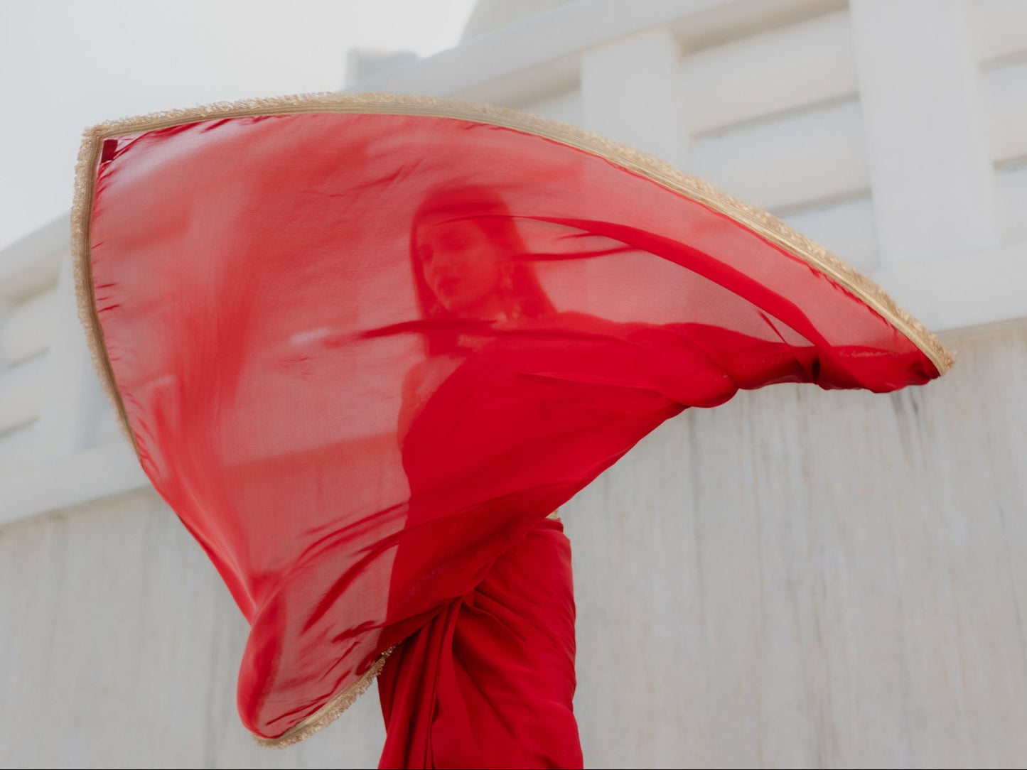 Dhiyona ST Satin Red Saree with Sequin Laces & Self Blouse Fabric