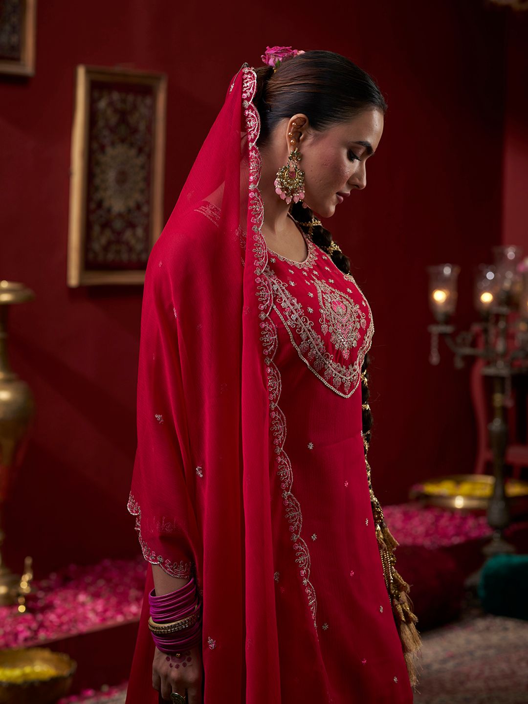 Dhiyona CH Women Ethnic Motifs Embroidered Sequinned Straight Kurta with Palazzos & Dupatta