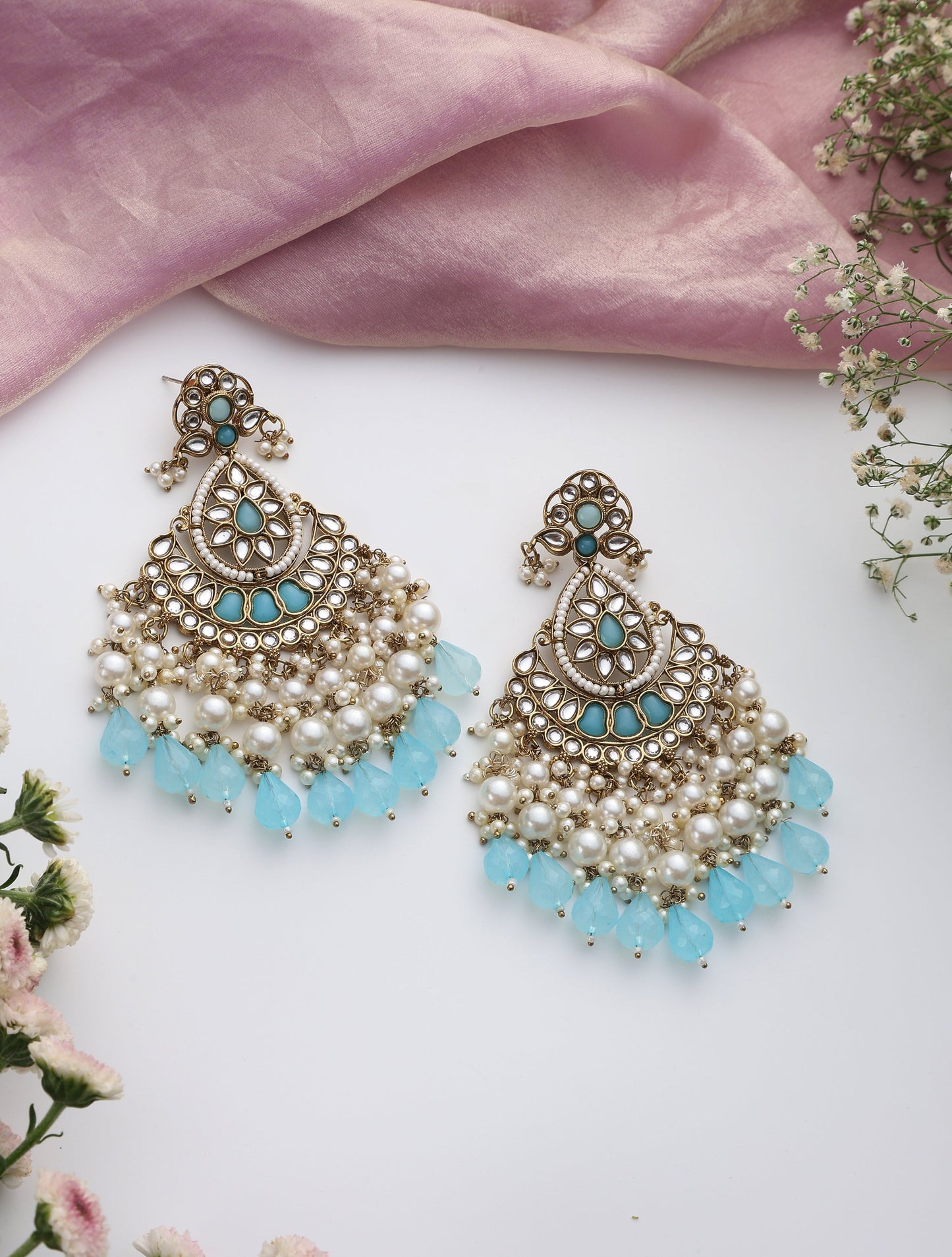 Dhiyona ST Sky Blue Color Kundan Earrings