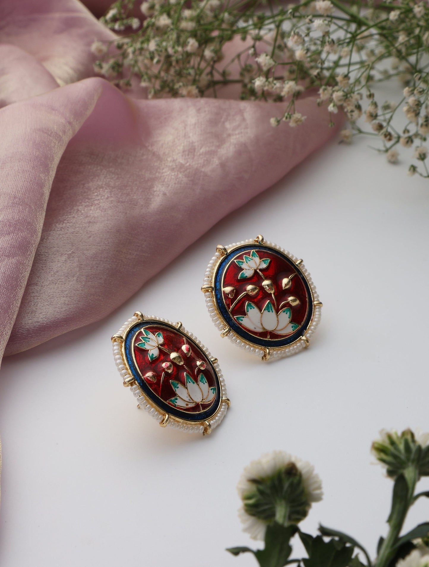 Dhiyona ST Maroon Color Meenakari Stud Earrings