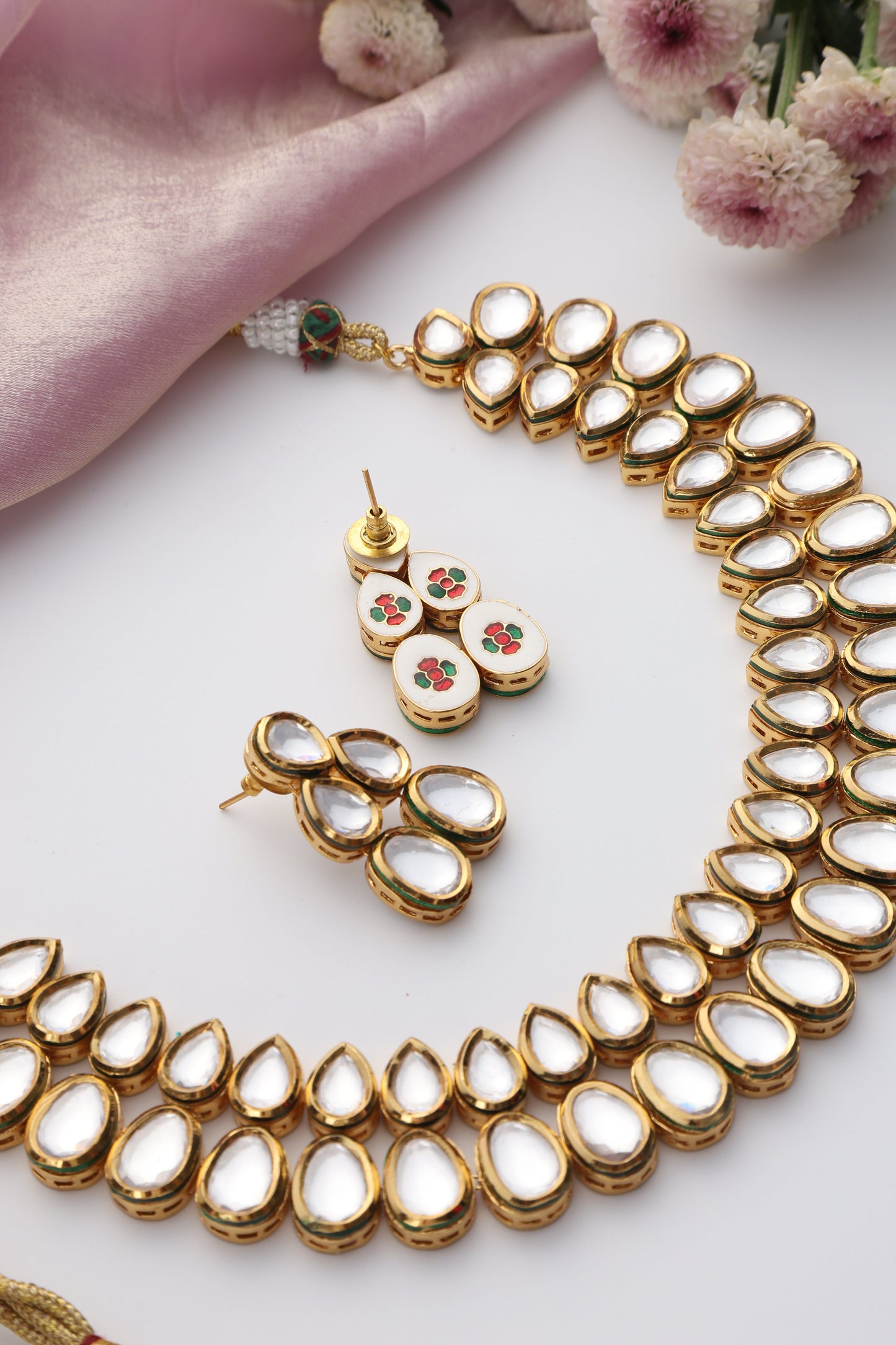 Dhiyona ST Polki Double String Necklace and Earring