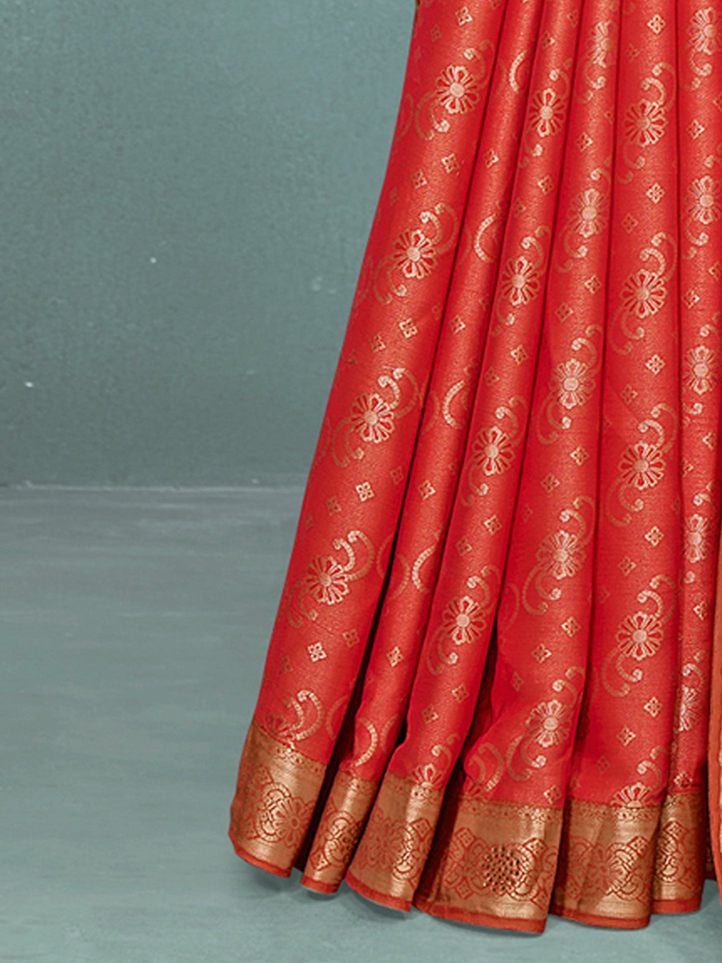 Women's Pure Silk Orange Woven Design Designer Saree With Blouse Piece