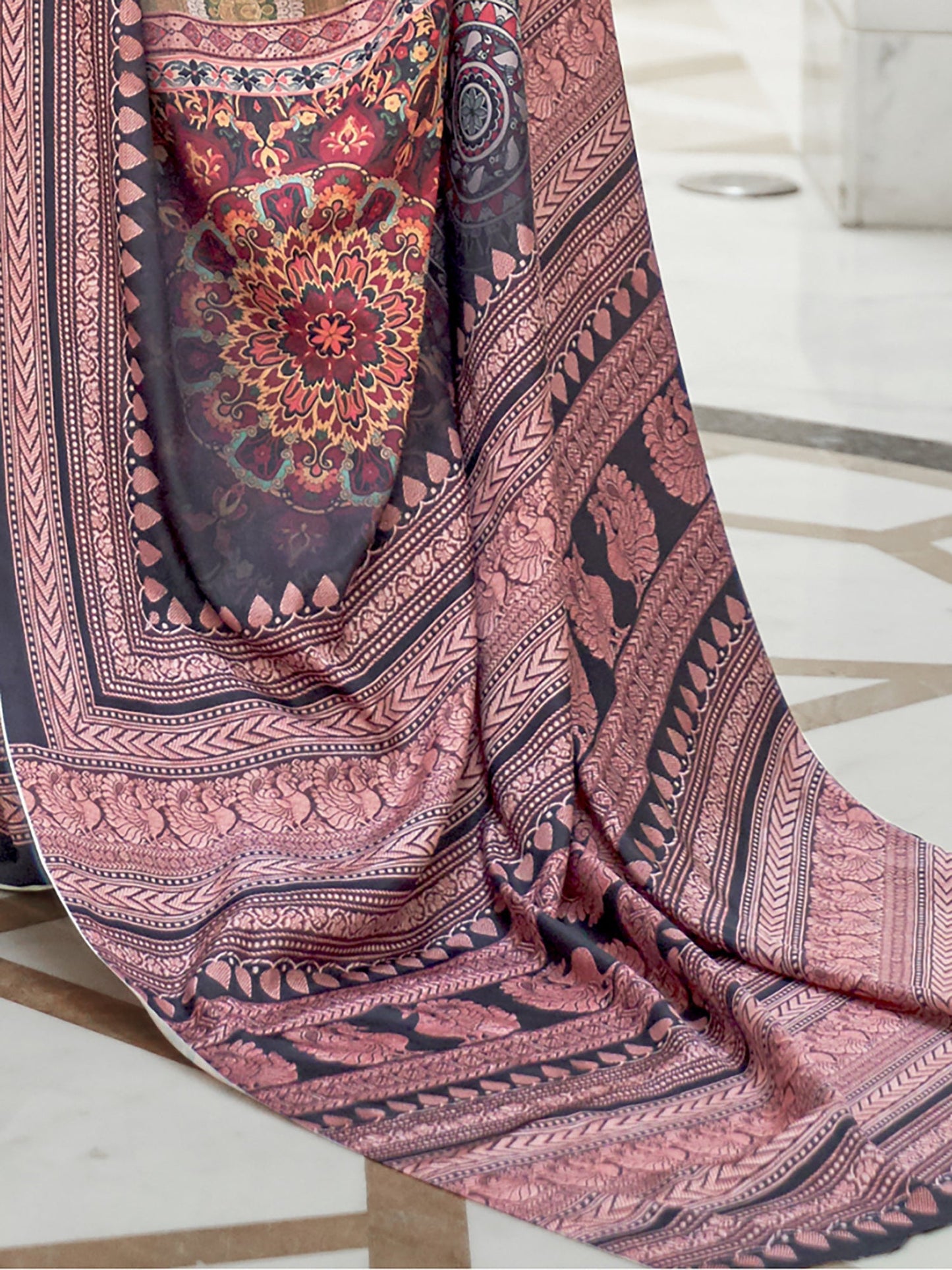 Women's Crepe Multicolored Digital Print Celebrity Saree With Blouse Piece