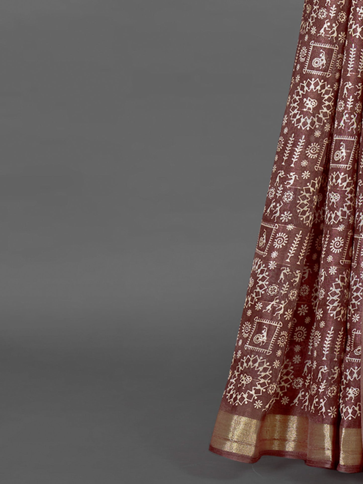 Women's Silk Blend Brown Printed Designer Saree With Blouse Piece