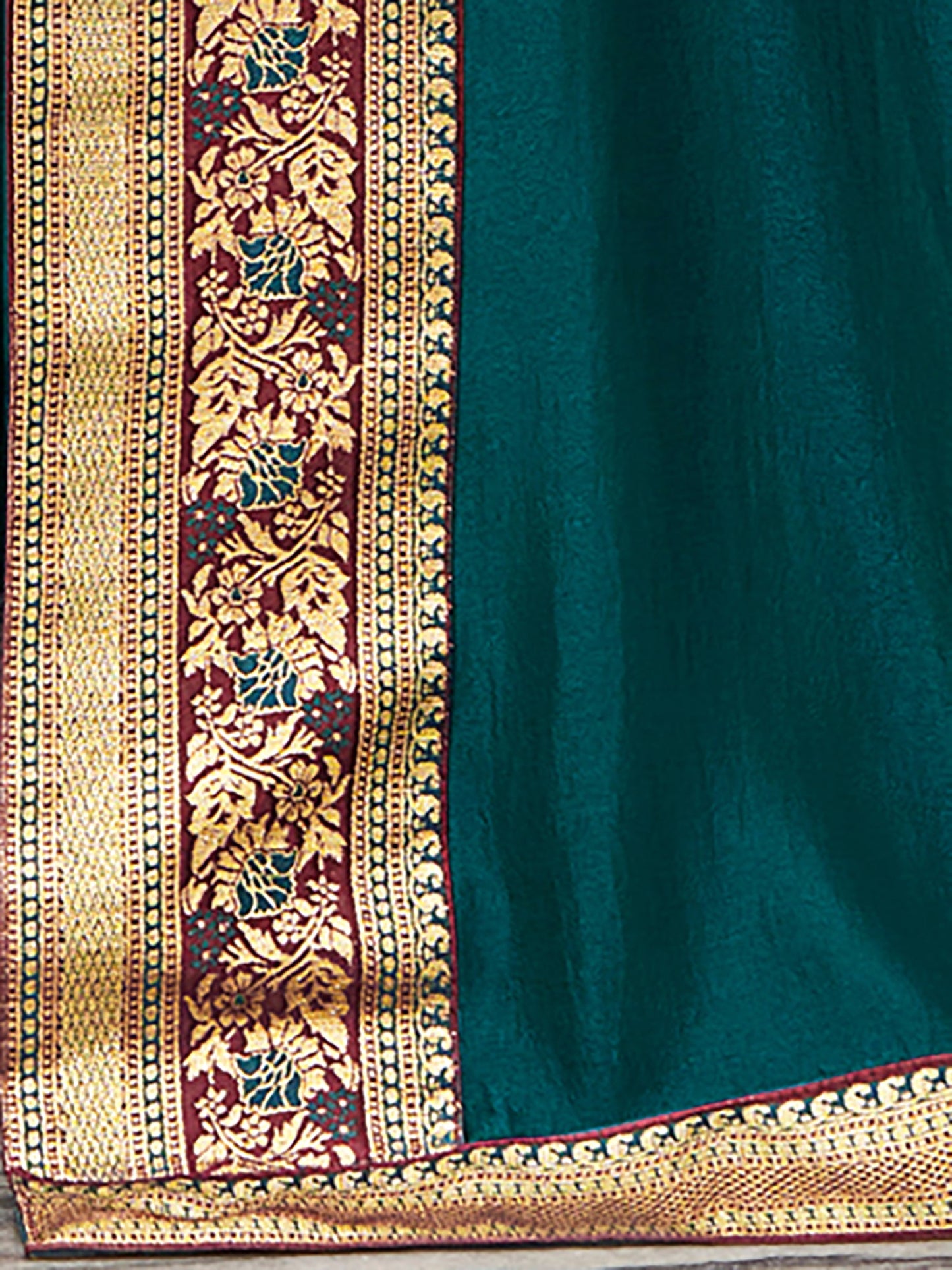Women's Vichitra Silk Teal blue Embellished Designer Saree With Blouse Piece