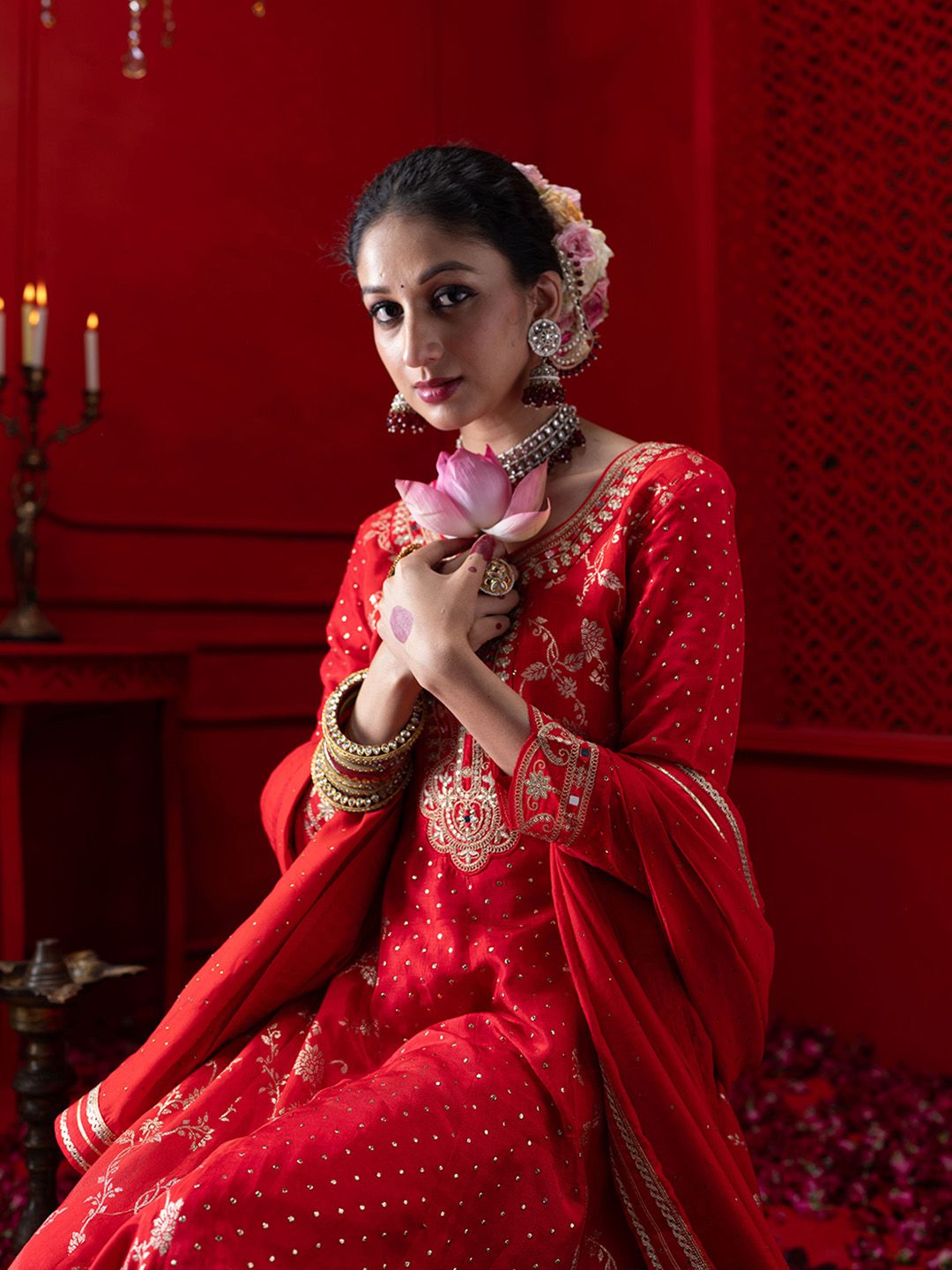Dhiyona CH Floral Embroidered Panelled Anarkali Kurta with Trousers & Dupatta