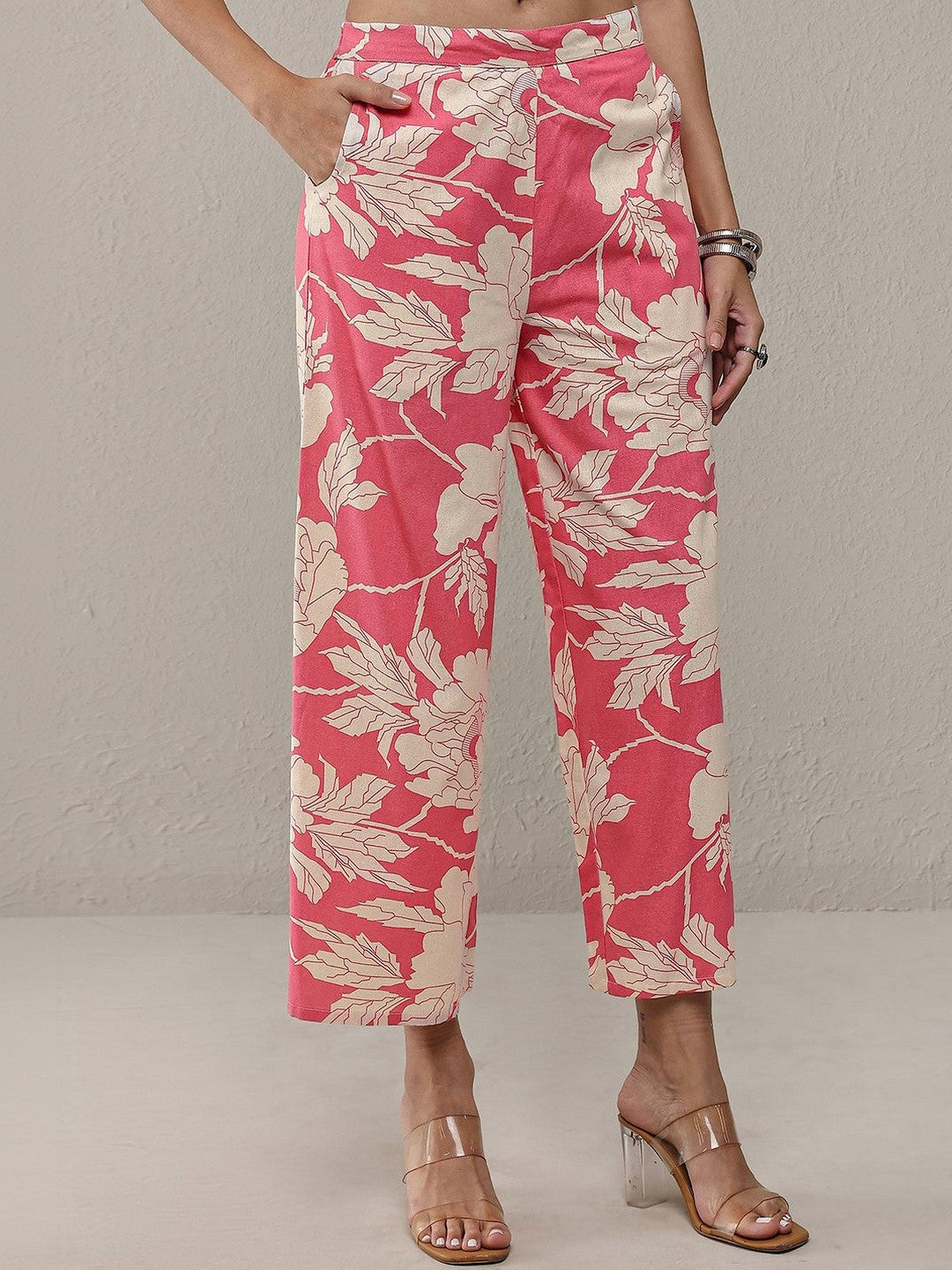 Pink Floral Printed Cotton Straight Kurta Set