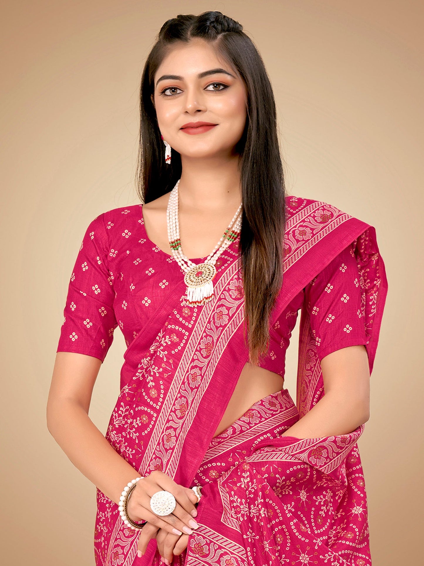 Women's Dola Silk Pink Printed Designer Saree With Blouse Piece