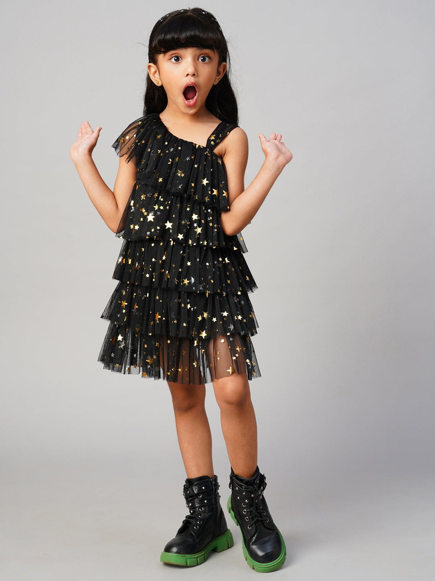Glam Up Girls Black Tiered Shimmer Party Dress