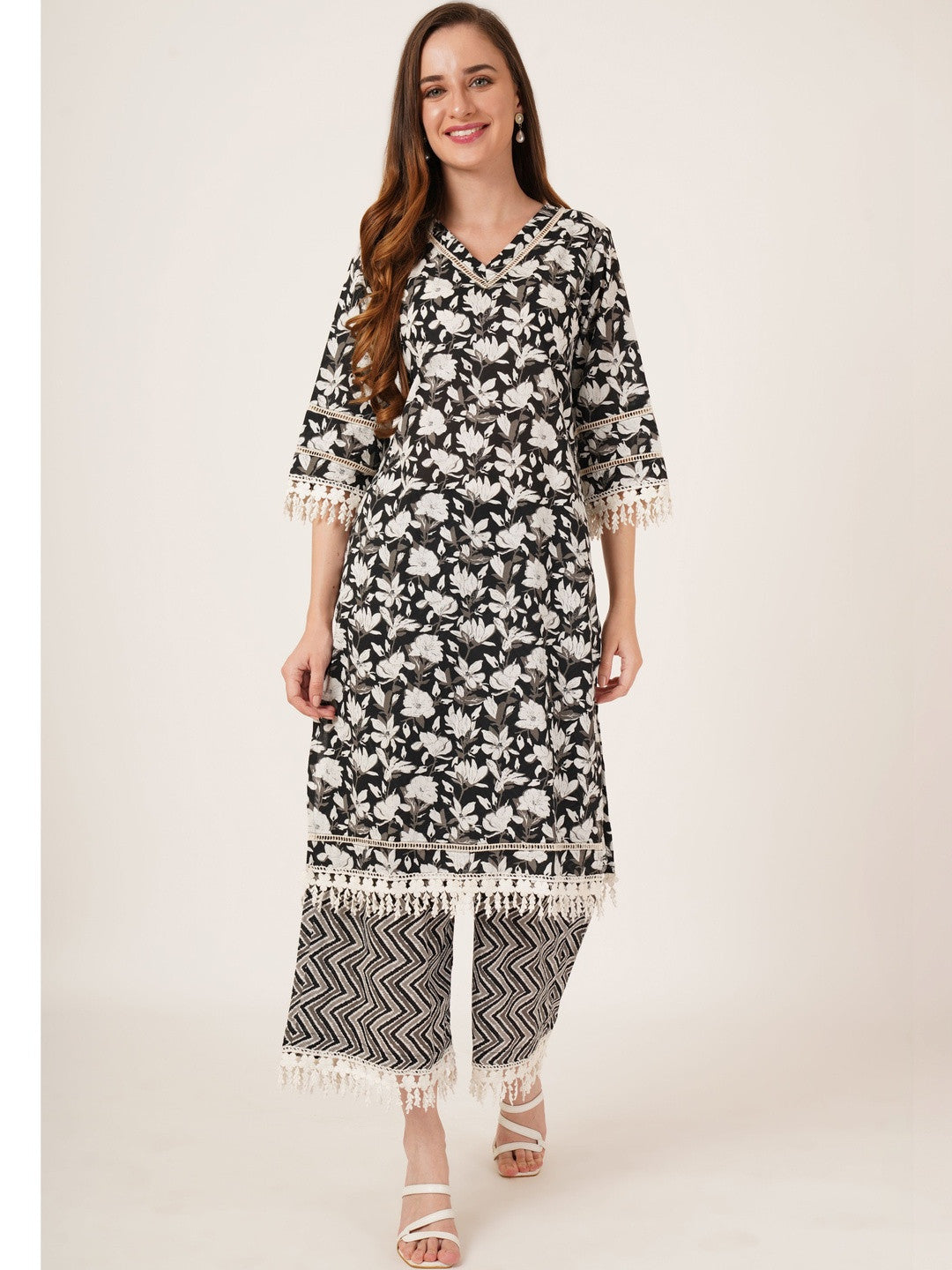 Women Floral Printed Regular Pure Cotton Kurta with Palazzos