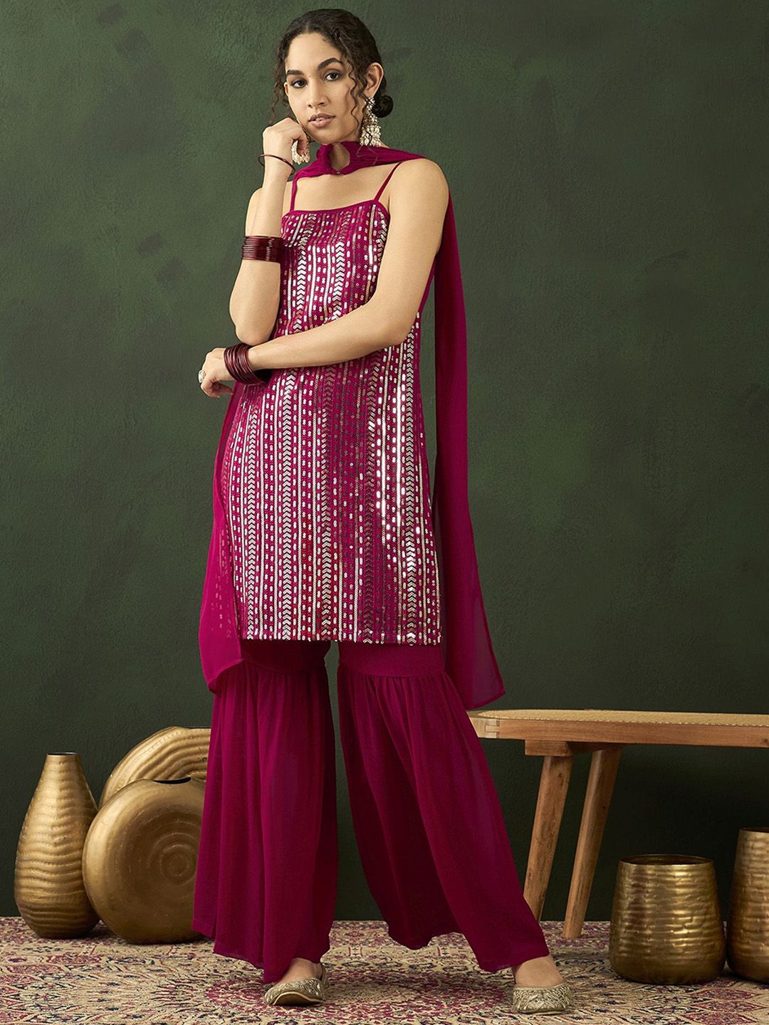 Dhiyona SN Sequenced With Embroidered Kurta & Sharara With Dupatta
