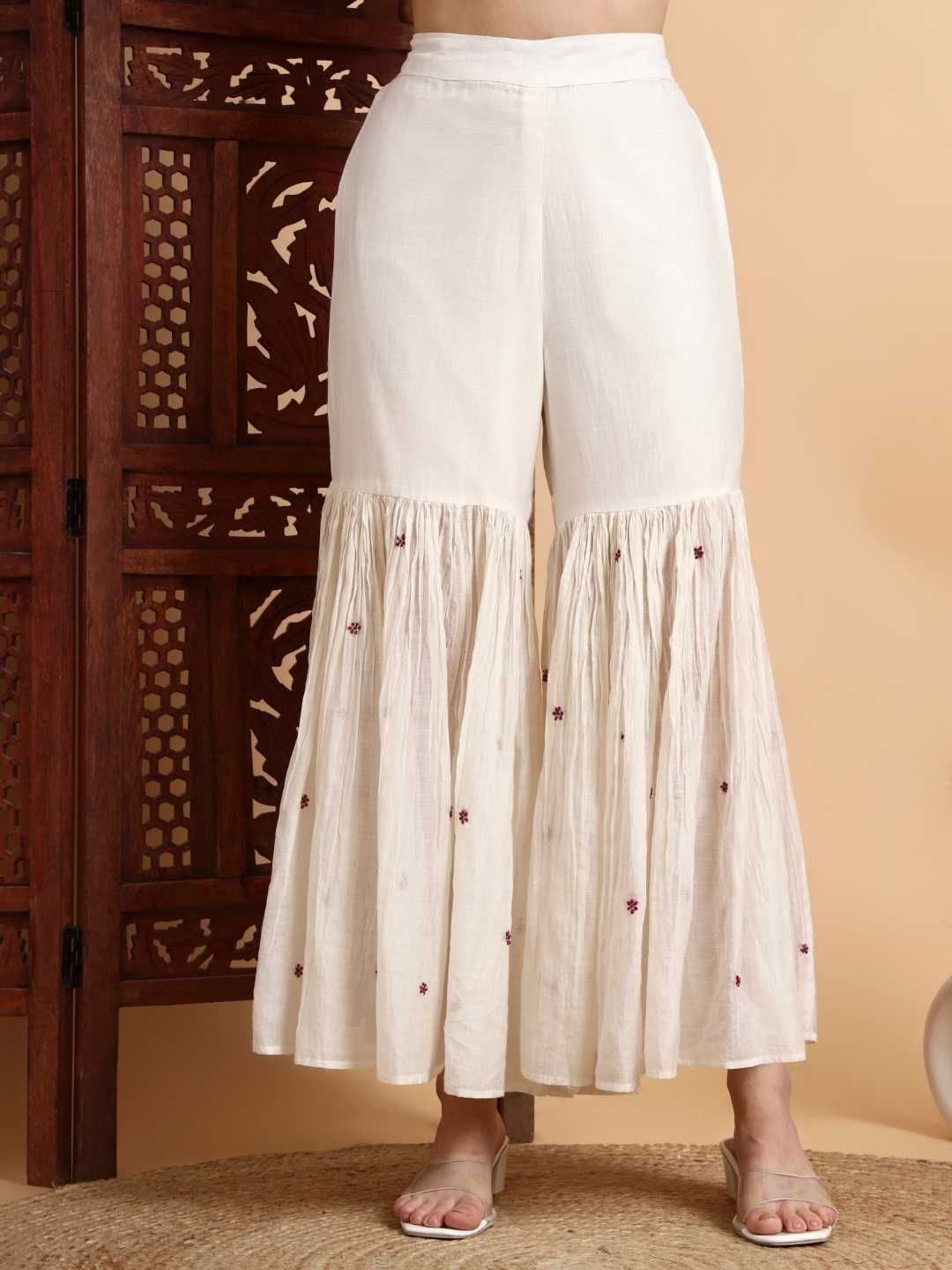 Dhiyona HOP Floral Embroidered Chikankari Chanderi Silk Kurta With Sharara & Dupatta