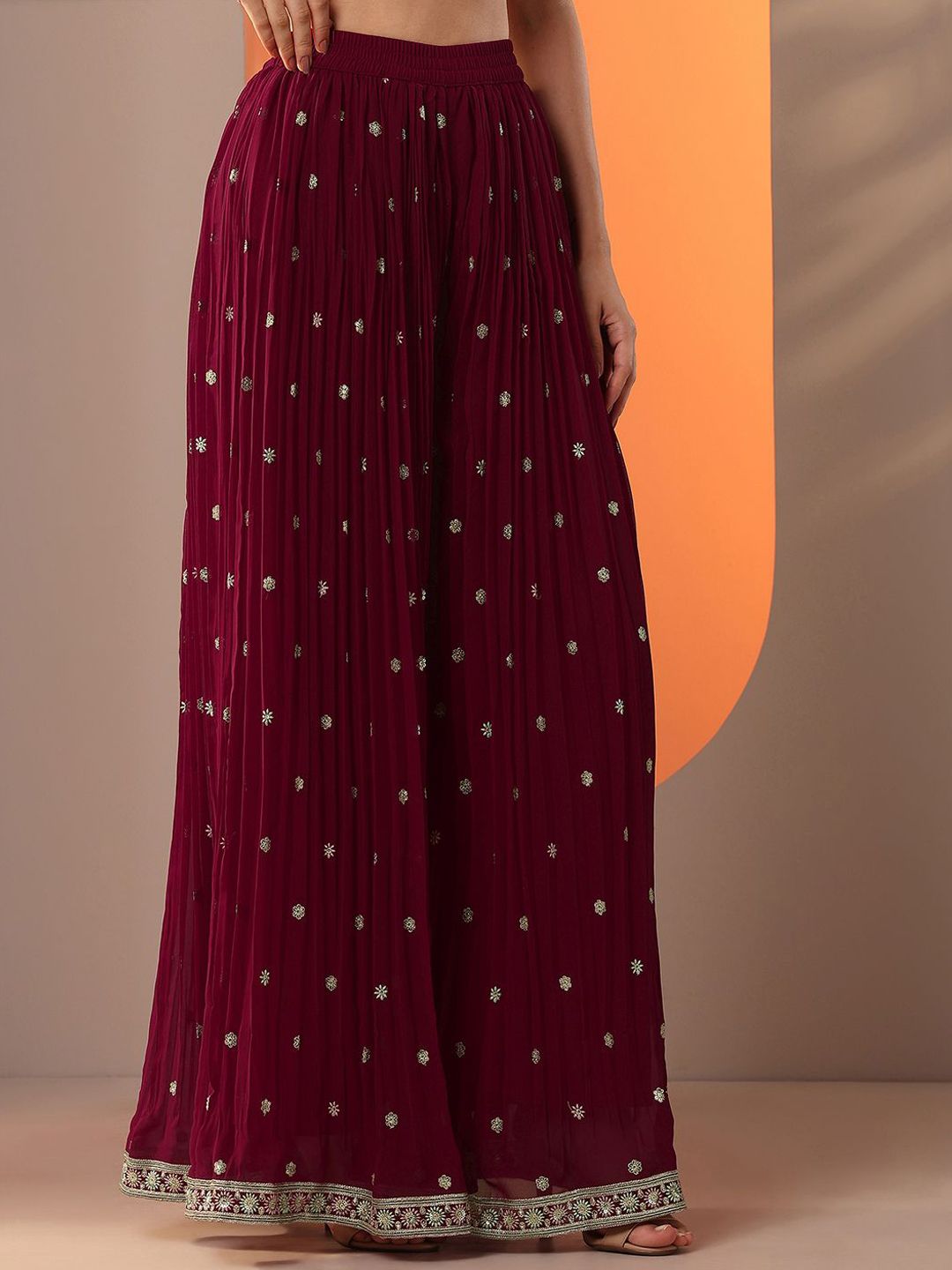 Dhiyona LL Floral Embroidered Scoop Neck Georgette Straight Kurta With Palazzos And Dupatta