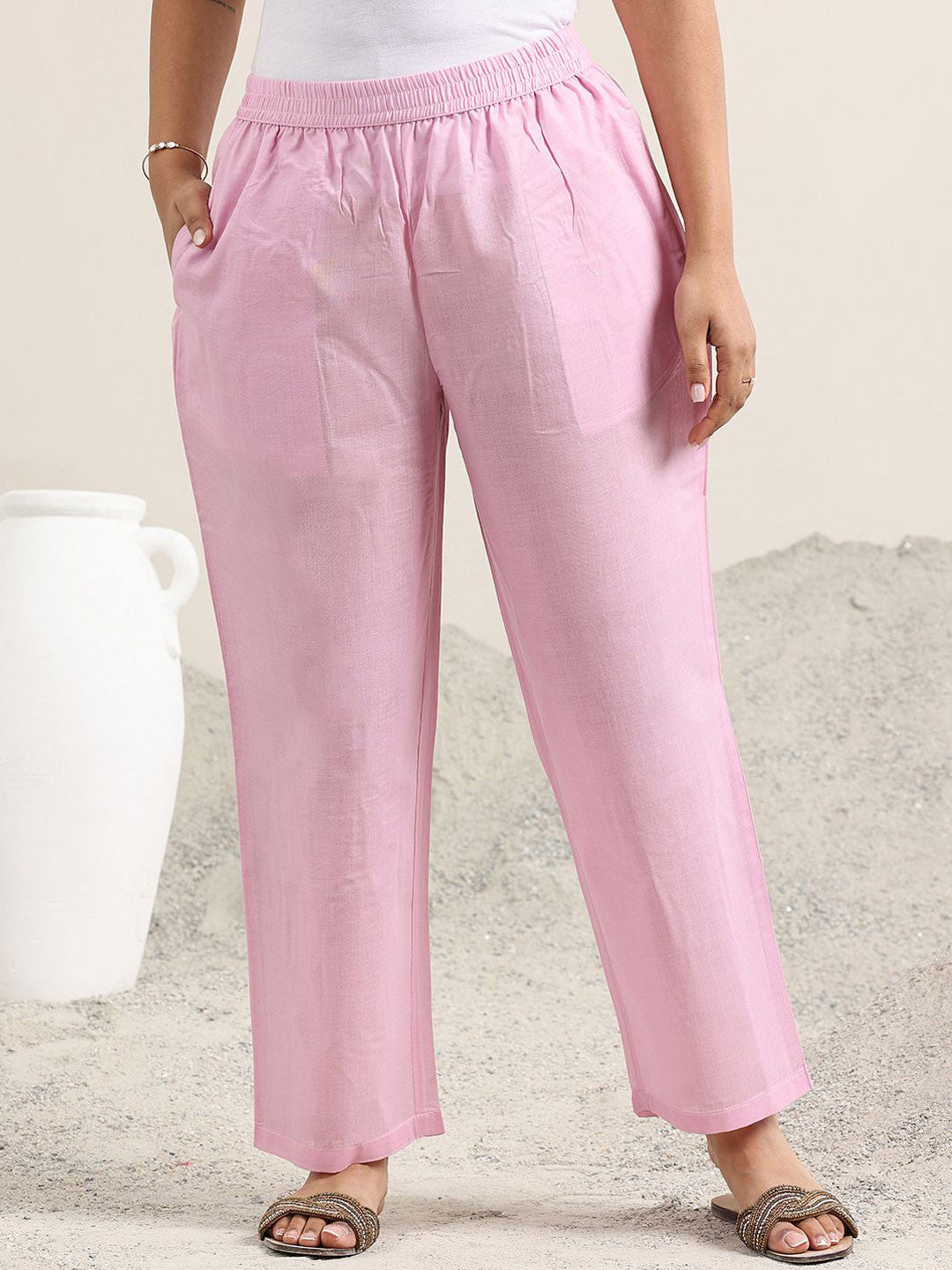 Polka Dot Printed Linen Straight Kurta With Trousers & Dupatta
