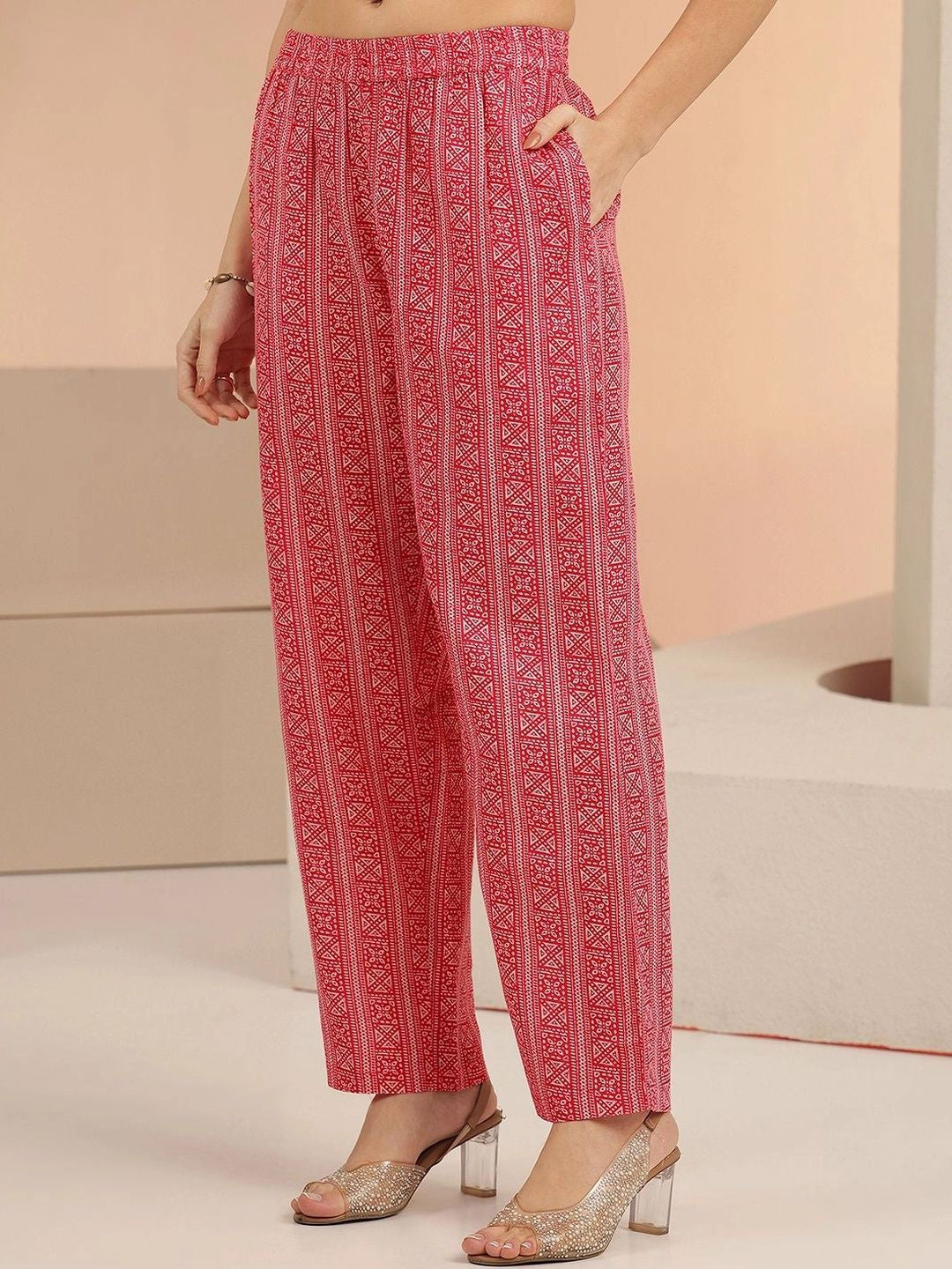 Off White Floral Printed Cotton Straight Suit Set