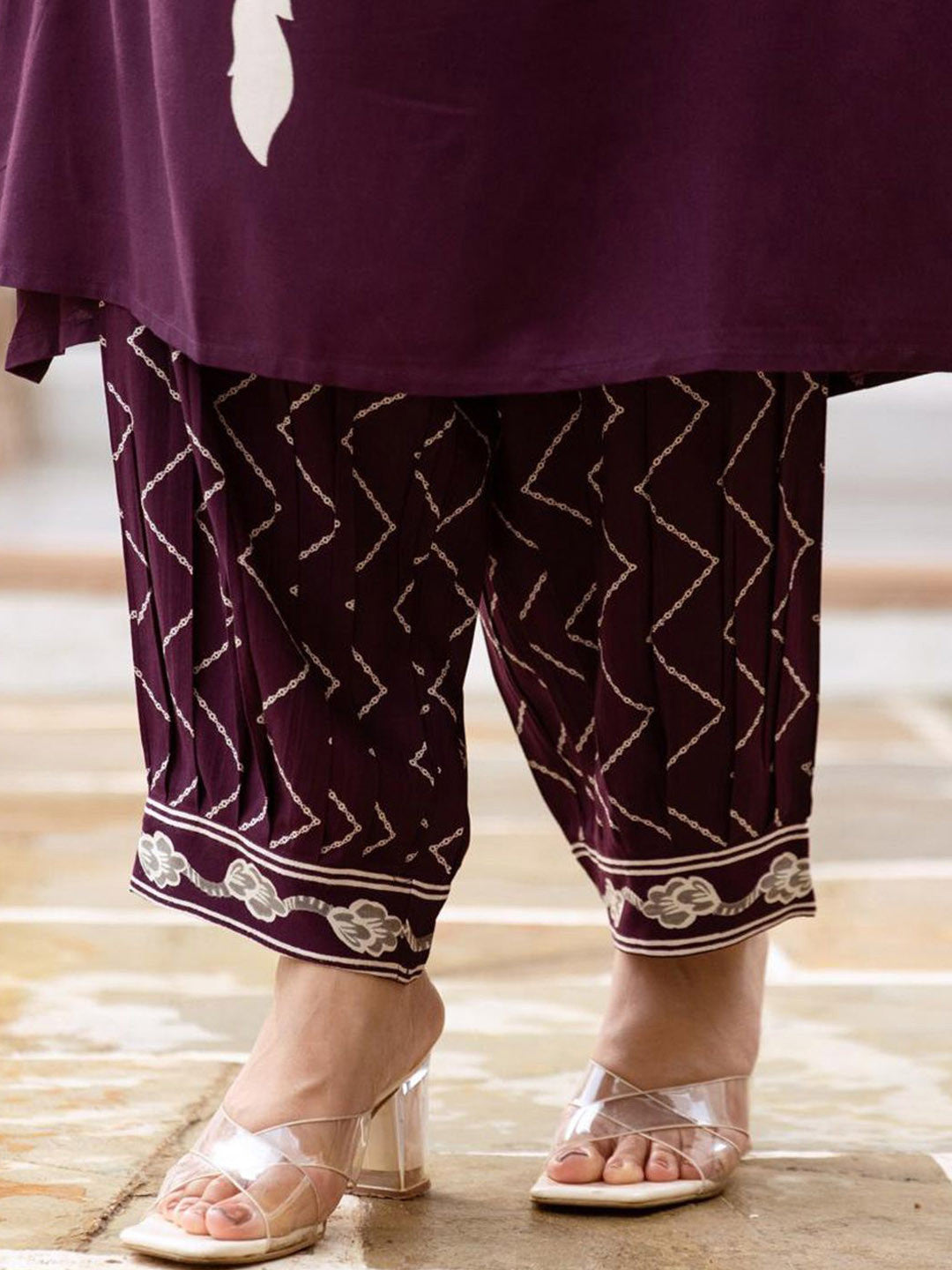Floral Printed Sequinned A-Line Kurta With Salwar