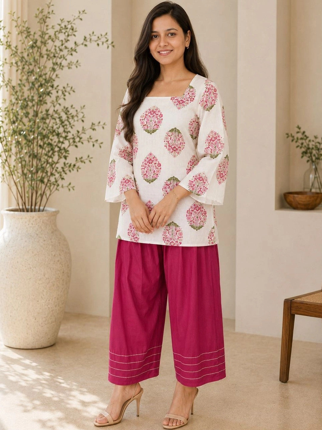 Women Floral Printed Regular Pure Cotton Kurta with Palazzos