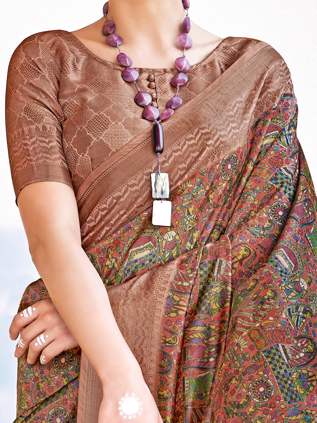 Women's Silk Blend Brown Woven Design Designer Saree With Blouse Piece