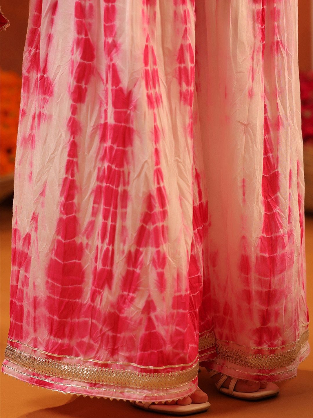 Dhiyona SC Women Fuchsia Shibori Chanderi Silk Embroidered Sharara Set