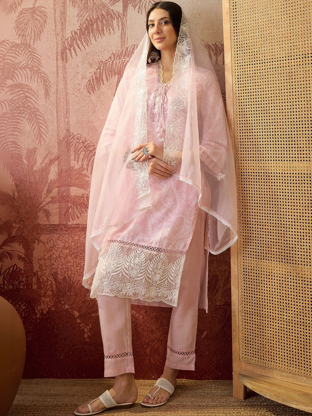 Printed V-Neck Kurta & Trousers Kurta Set
