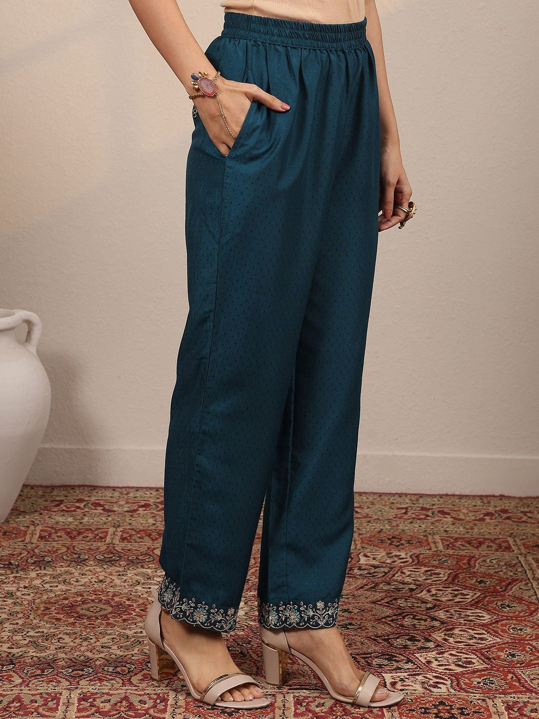 Art Ethnic Motifs Embroidered Thread Work Yoke Design Kurta With Trouser And Dupatta