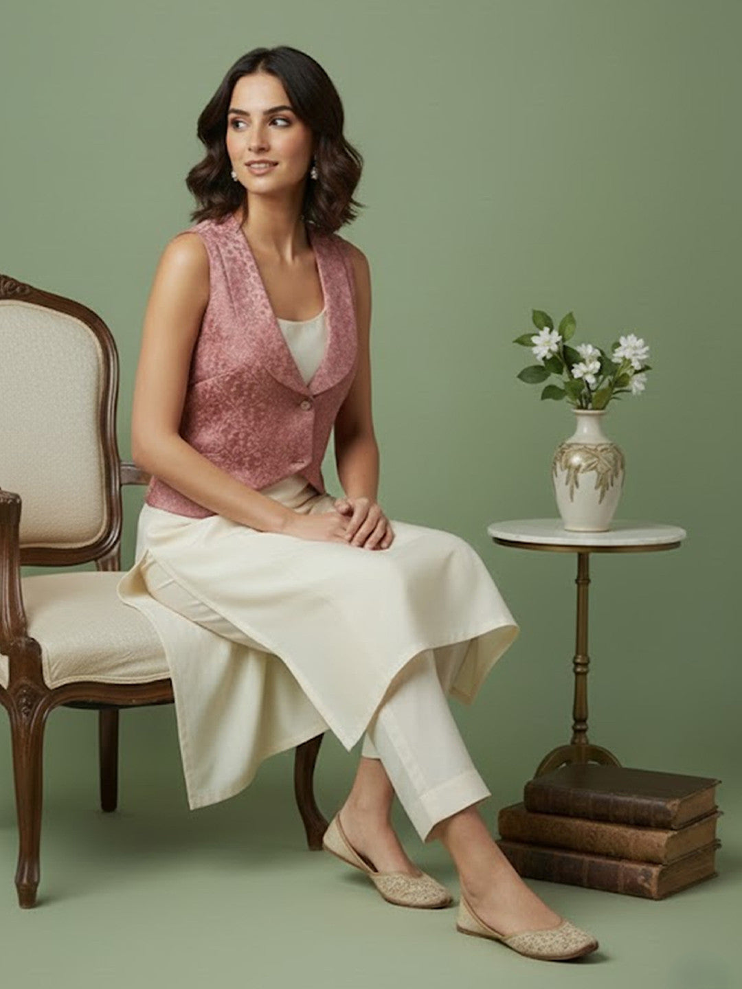 Solid Kurta with Jacquard Jacket &Trouser