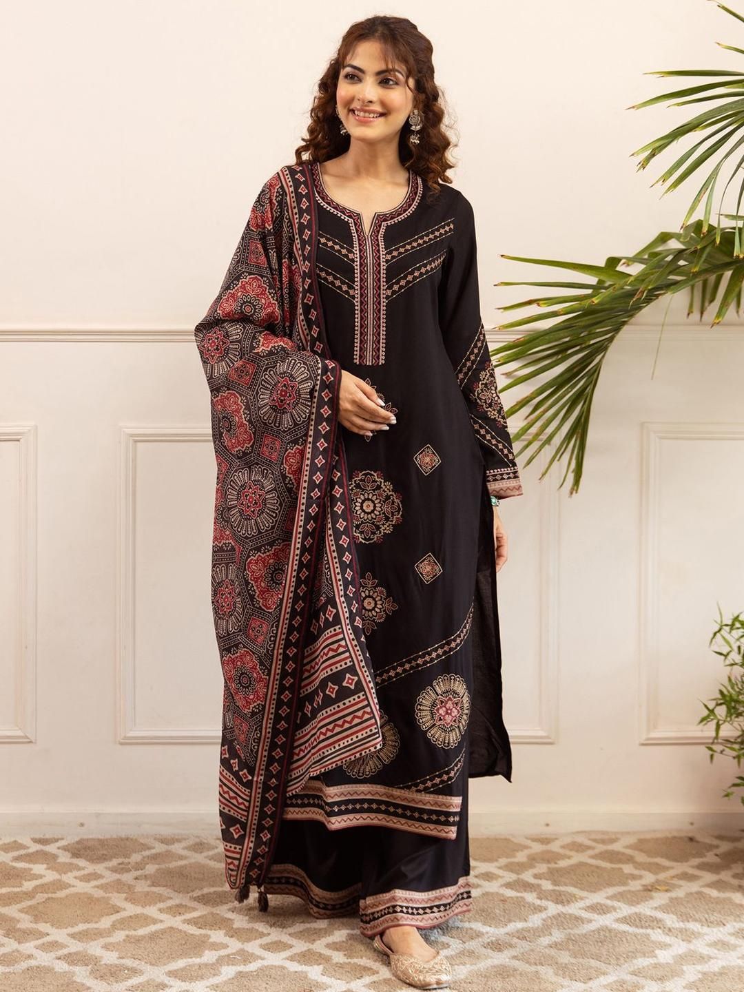 Dhiyona IE Women Ethnic Motifs Embroidered Kurta with Sharara & Dupatta