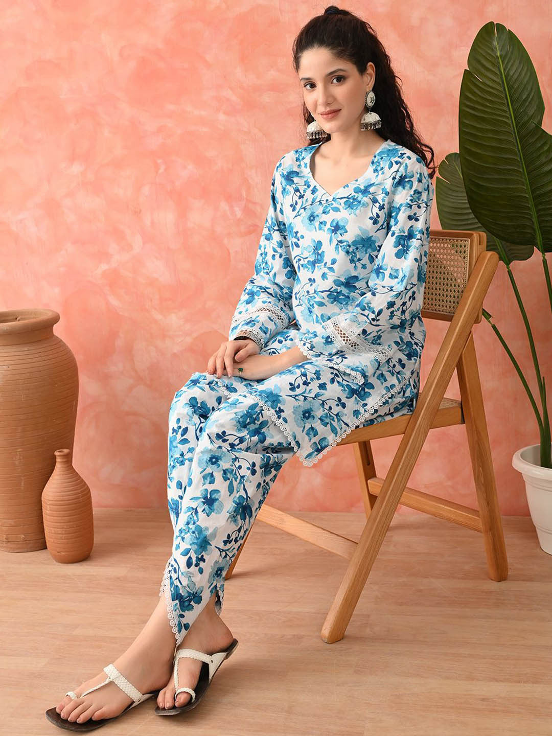 Women Floral Printed Cotton Kurta with Dhoti Pant