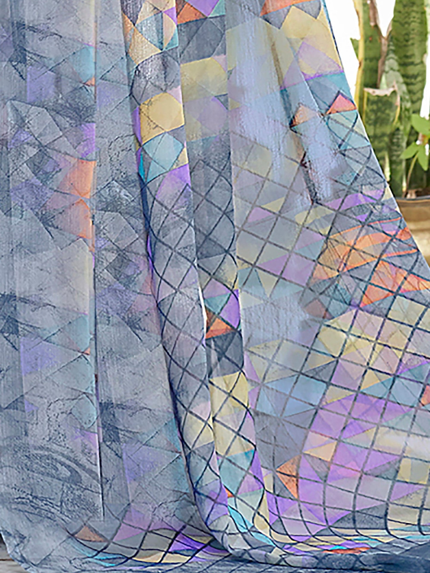 Women's Chiffon Grey Printed Designer Saree With Blouse Piece