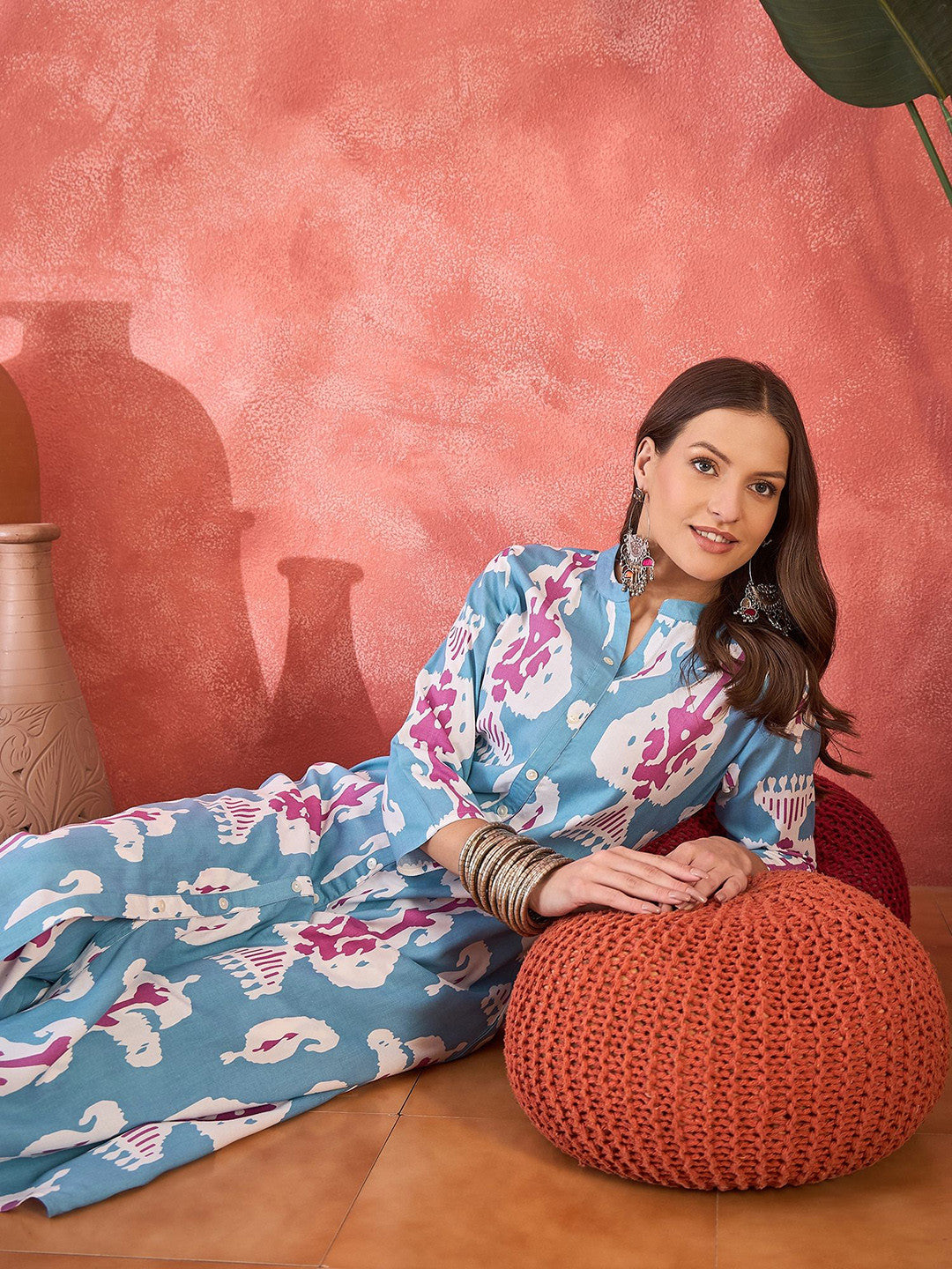 Printed A-Line Kurta With Trouser Set