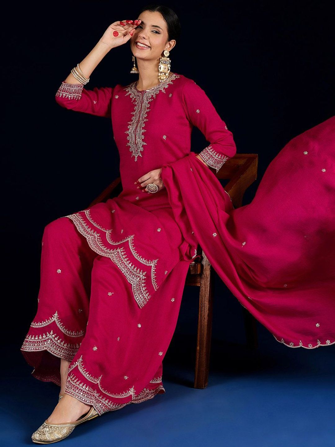 Dhiyona VA Women Ethnic Motifs Embroidered Kurta with Sharara & Dupatta