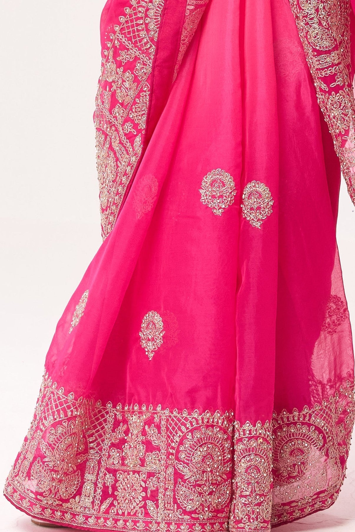 Dhiyona ST Pink Ombre Chiffon Saree with Embroidered Border and Blouse Fabric