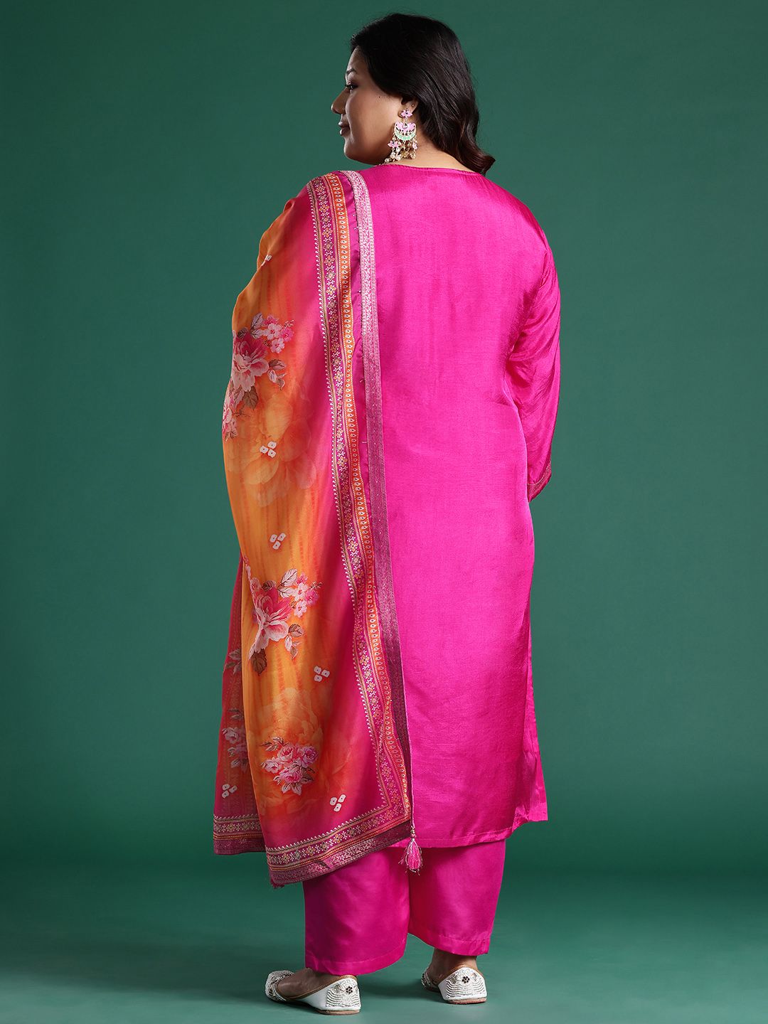 Dhiyona Women's Plus Size Woven Design Kurta with Palazzos & Dupatta