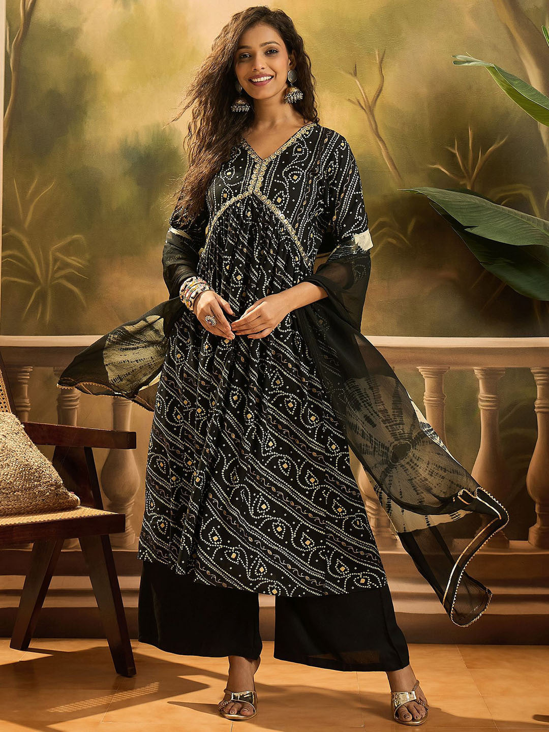 Bandhani Printed Kurta & Palazzo With Dupatta