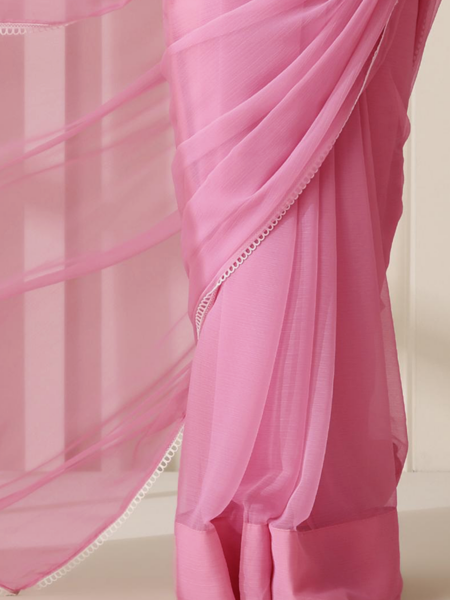 Dhiyona ST Dark Blush Pink Chiffon Saree with Lace and Self Fabric Blouse