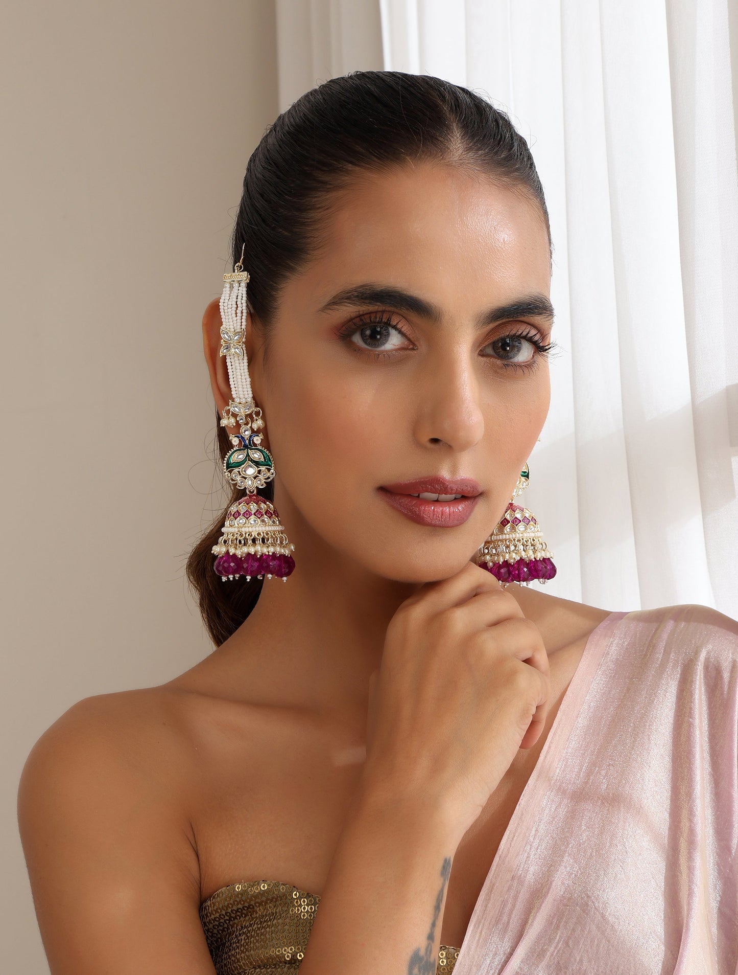 Dhiyona ST Purple Color Meenakari Kundan Earrings