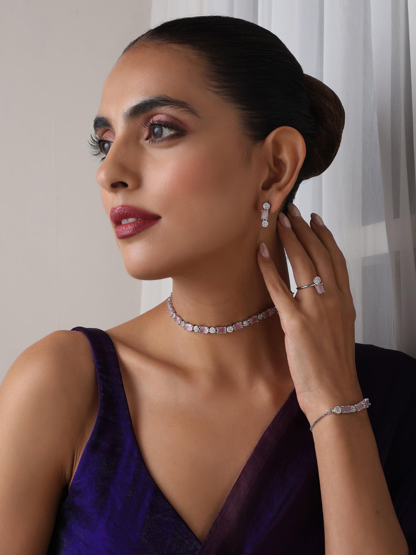 Dhiyona ST SET - Pink Diamond Necklace, Earring, Ring, Bracelet
