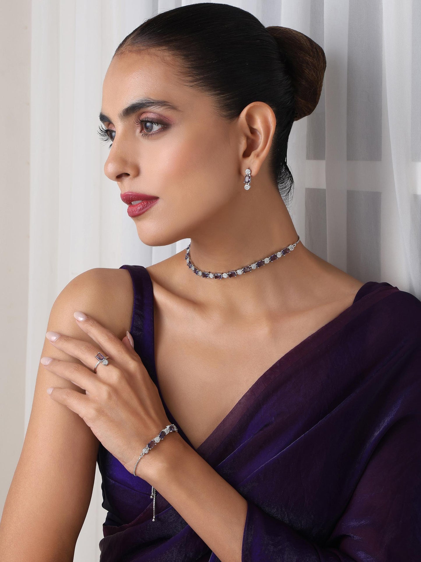 Dhiyona ST SET - Purple Diamond Necklace, Earring, Ring, Bracelet
