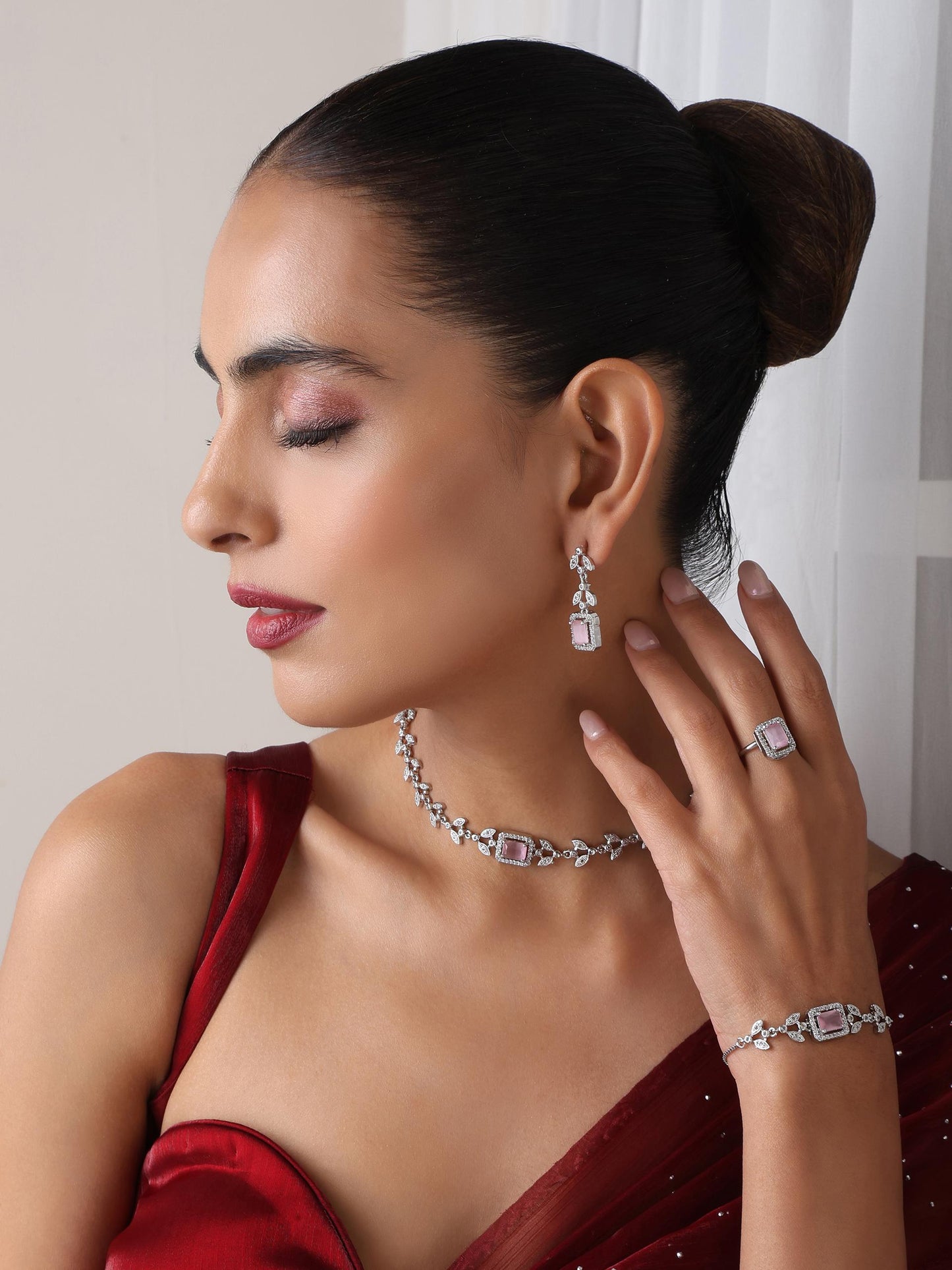 Dhiyona ST SET - Pink Petal Diamond Necklace, Earring, Ring, Bracelet