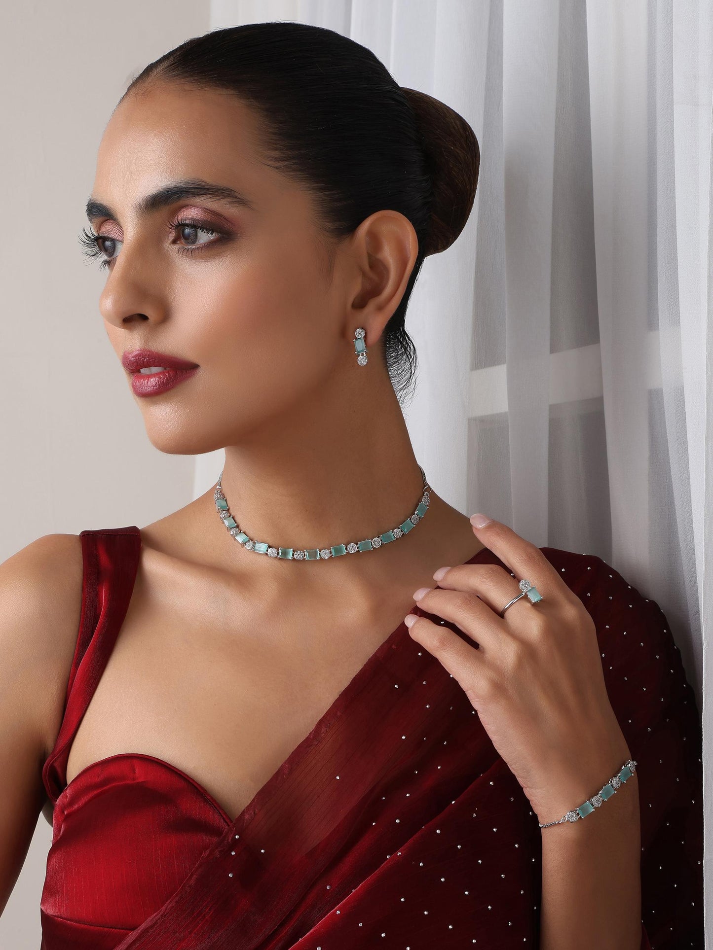 Dhiyona ST SET - Light Blue Diamond Necklace, Earring, Ring, Bracelet