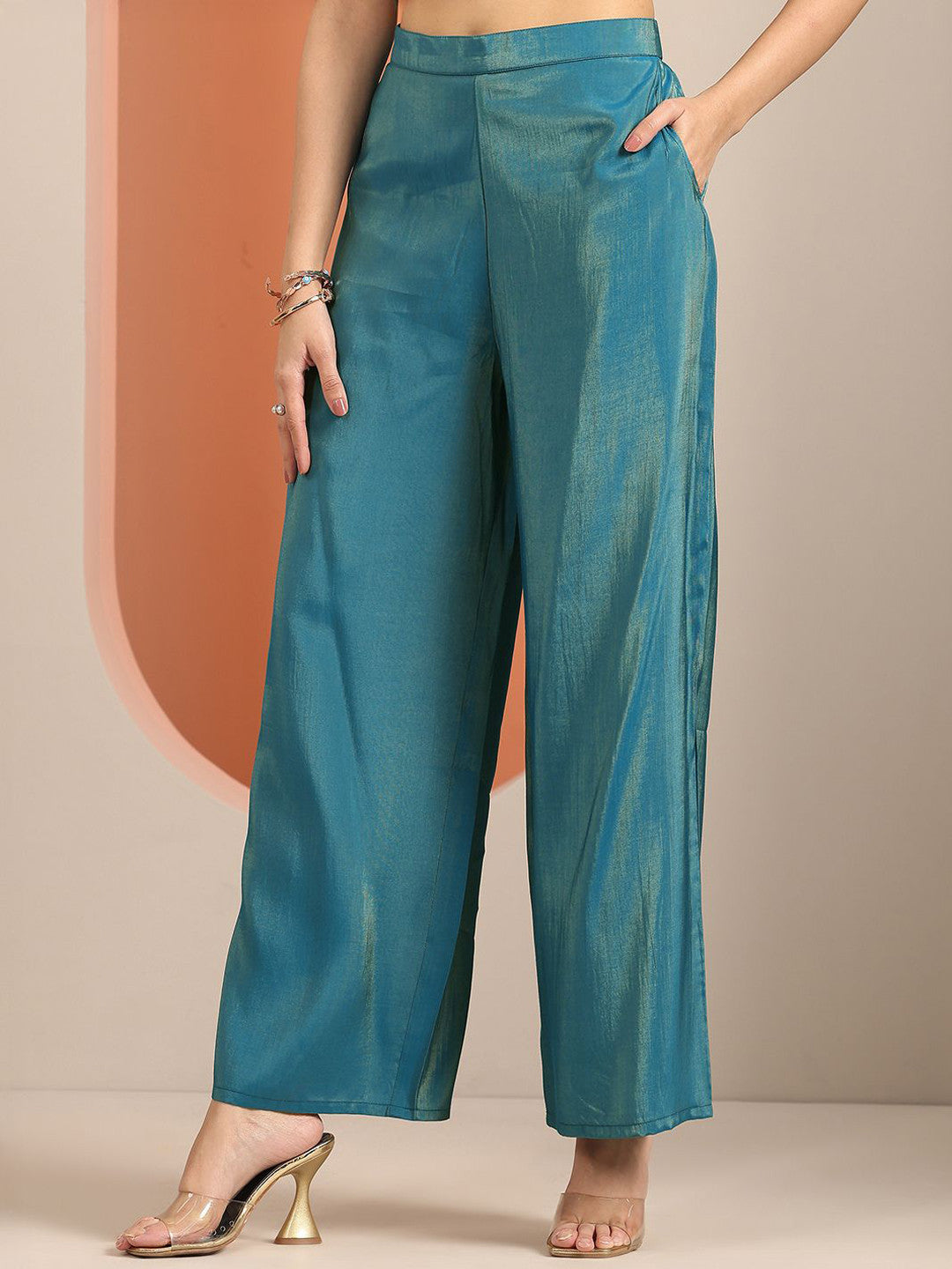 Women Teal Embellishedstraight Kurta Set
