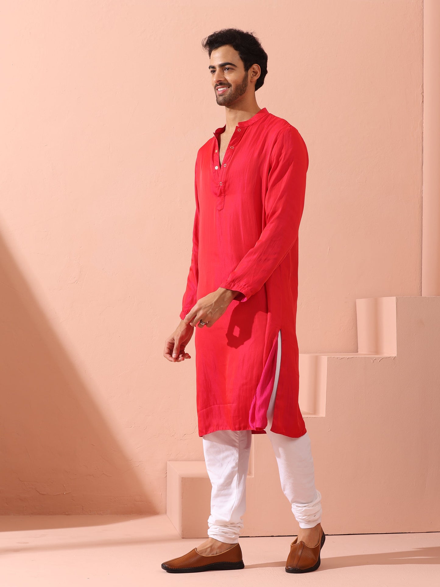 Dhiyona ST Reversible Romance and Charm Red Pink Satin Kurta With Snaps