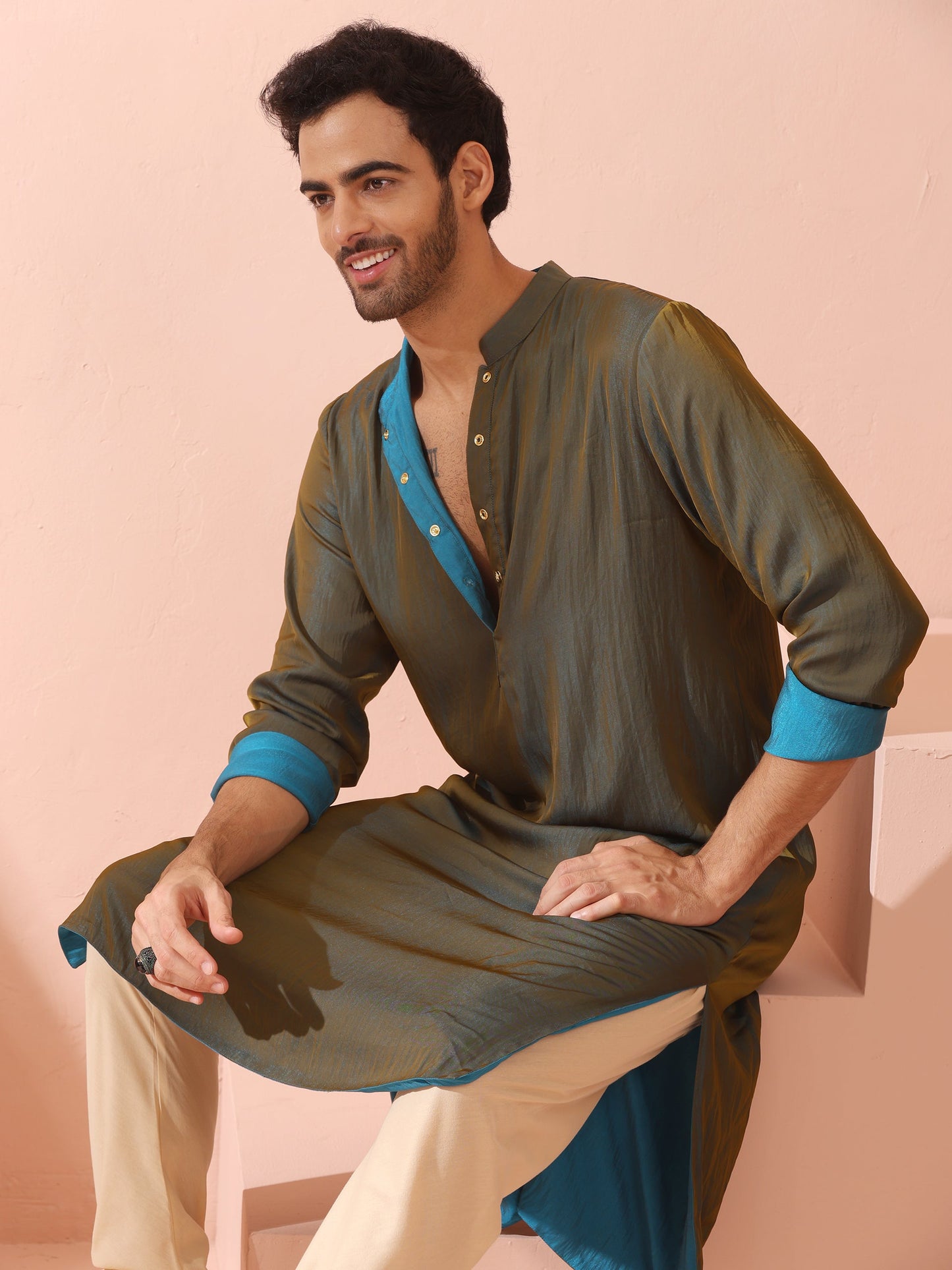 Dhiyona ST Reversable Grandeur Blue and Grey Kurta with Snaps