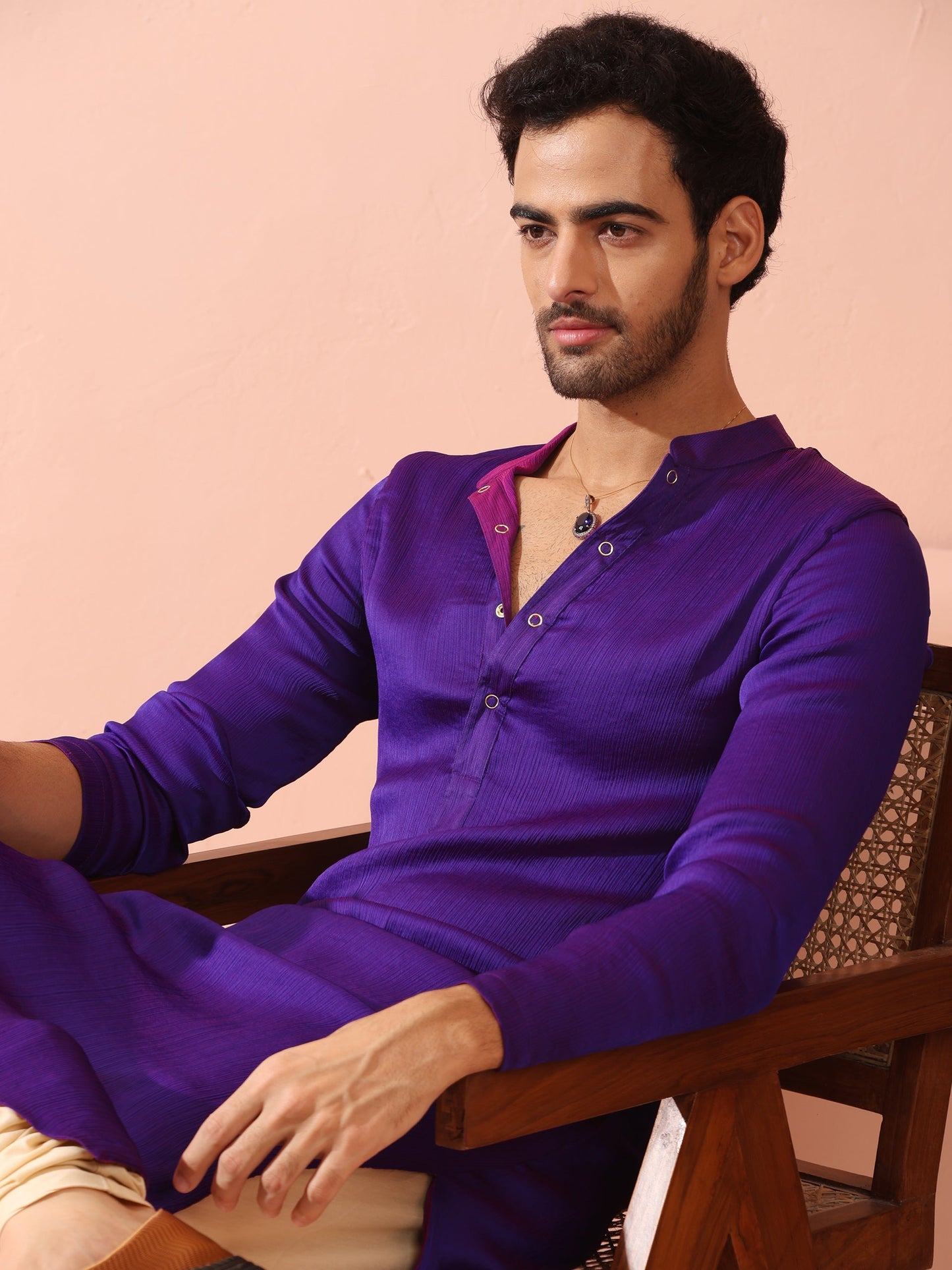 Dhiyona ST Reversible Striking Purple Plum Chiffon Kurta With Snaps
