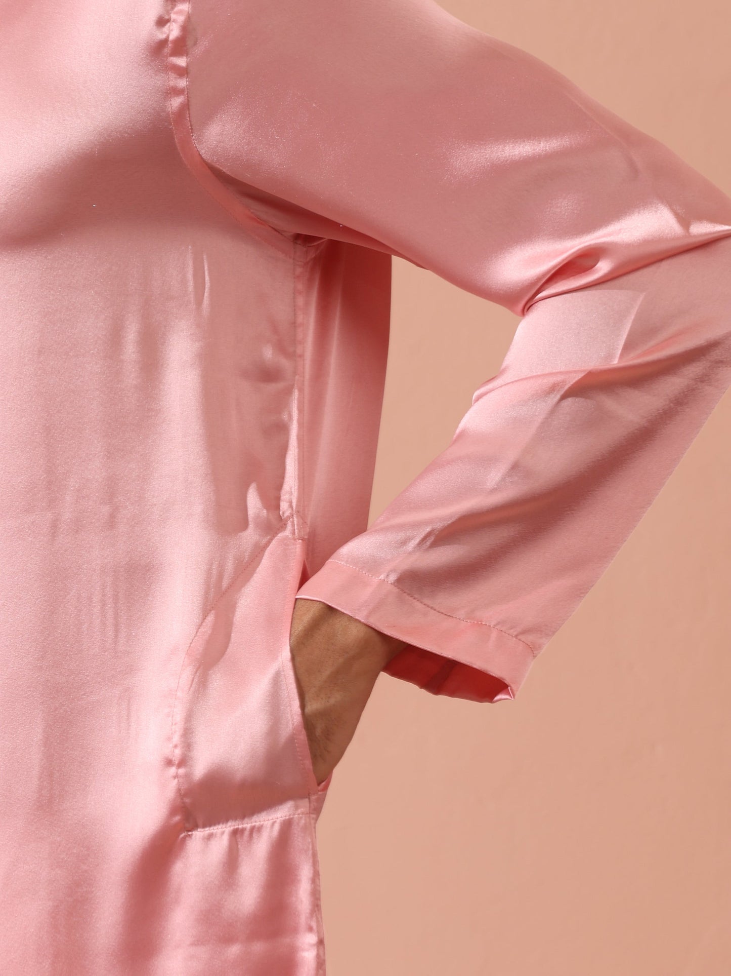 Dhiyona ST Blush Satin Kurta with Gold Buttons