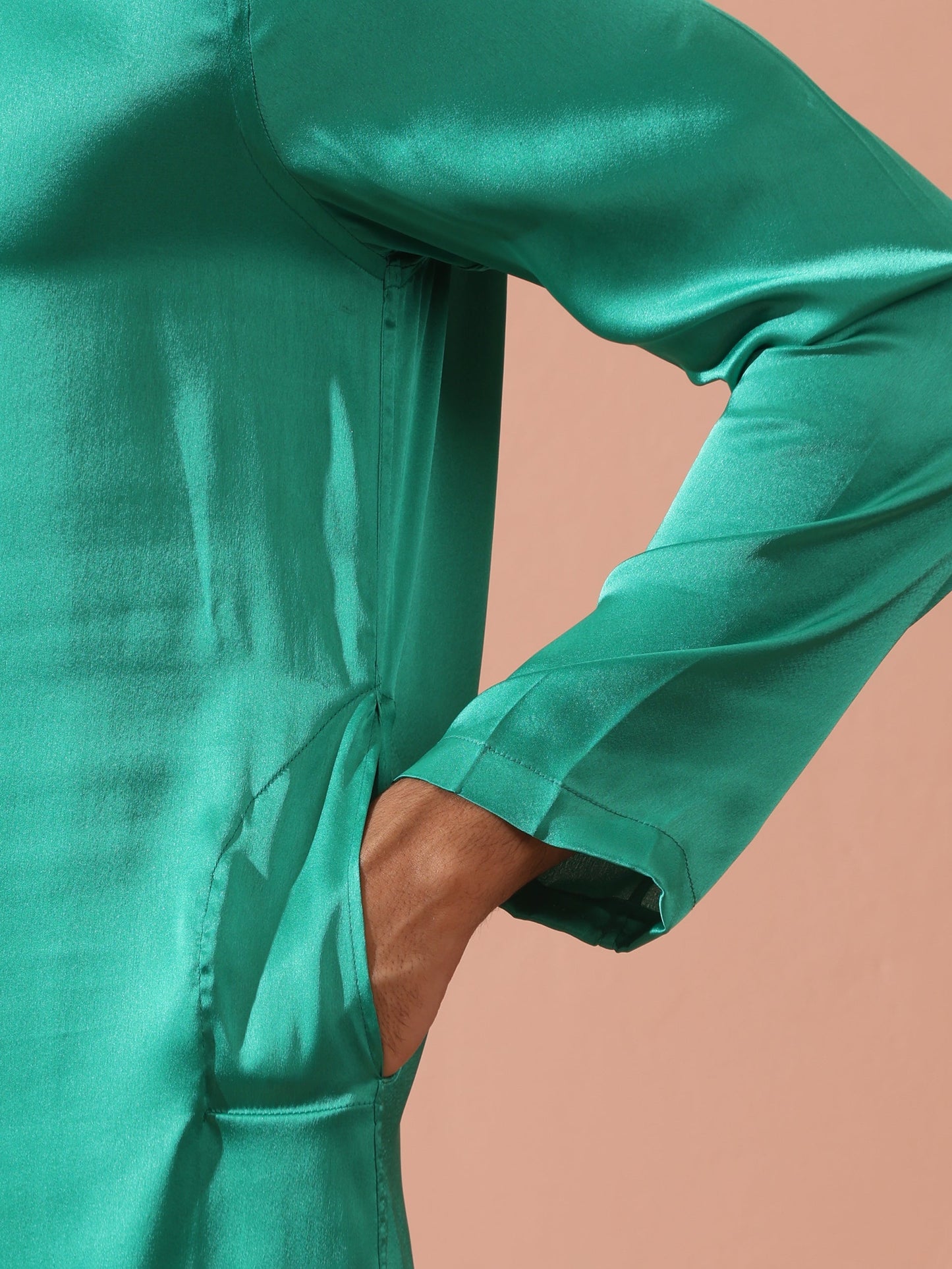 Dhiyona ST Hamilton Green Satin Kurta with Gold Buttons