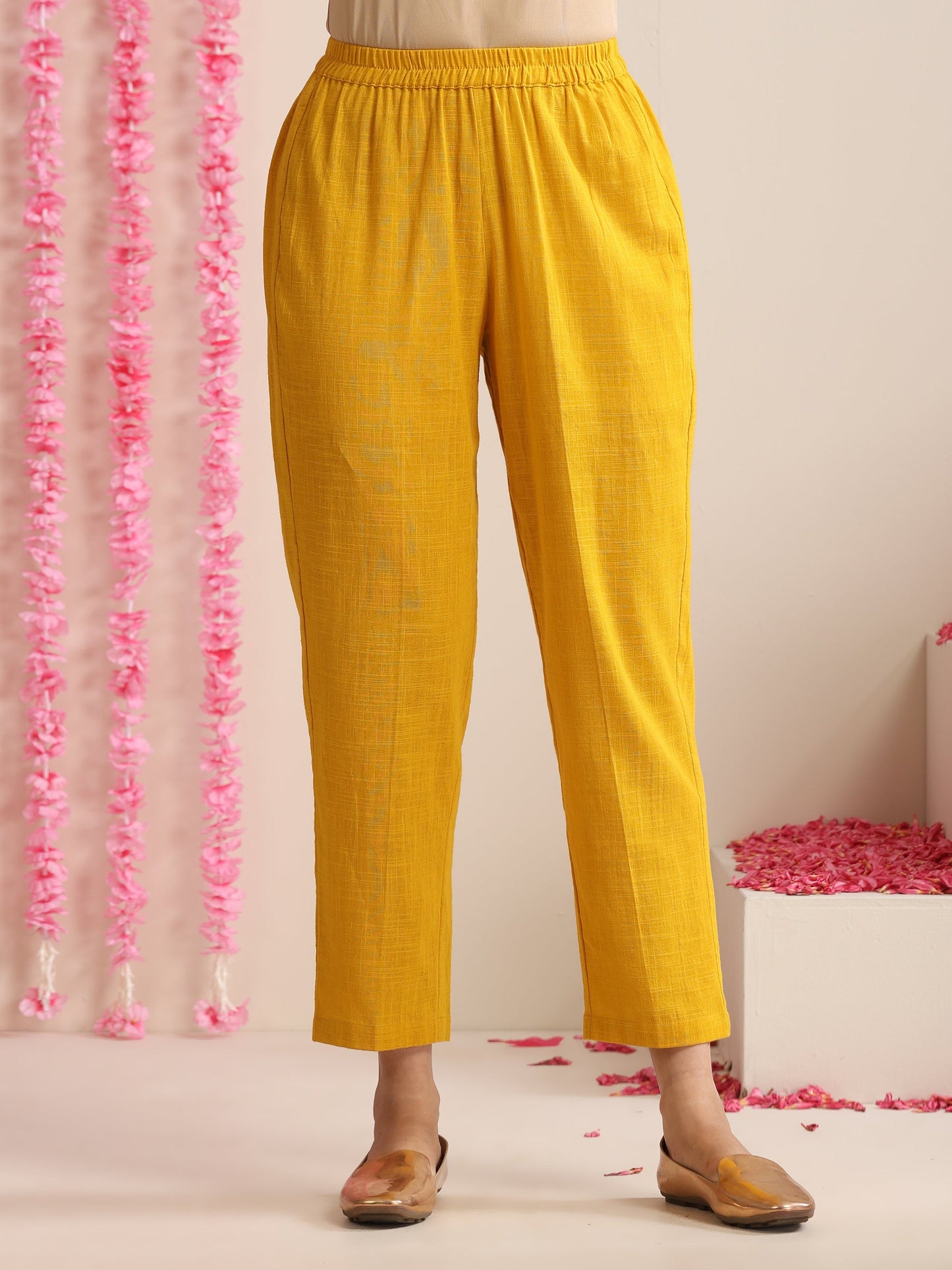 Dhiyona ST Yellow Cotton Slub Sleeveless Kurta Set for Women | 2 Pc Co-ord with Hand Embroidery